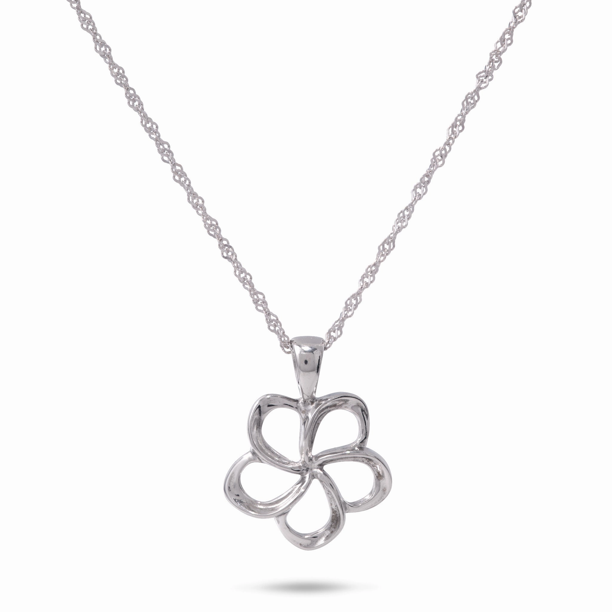 18" Plumeria Pendant Necklace in Sterling Silver - 15mm Romantic Date