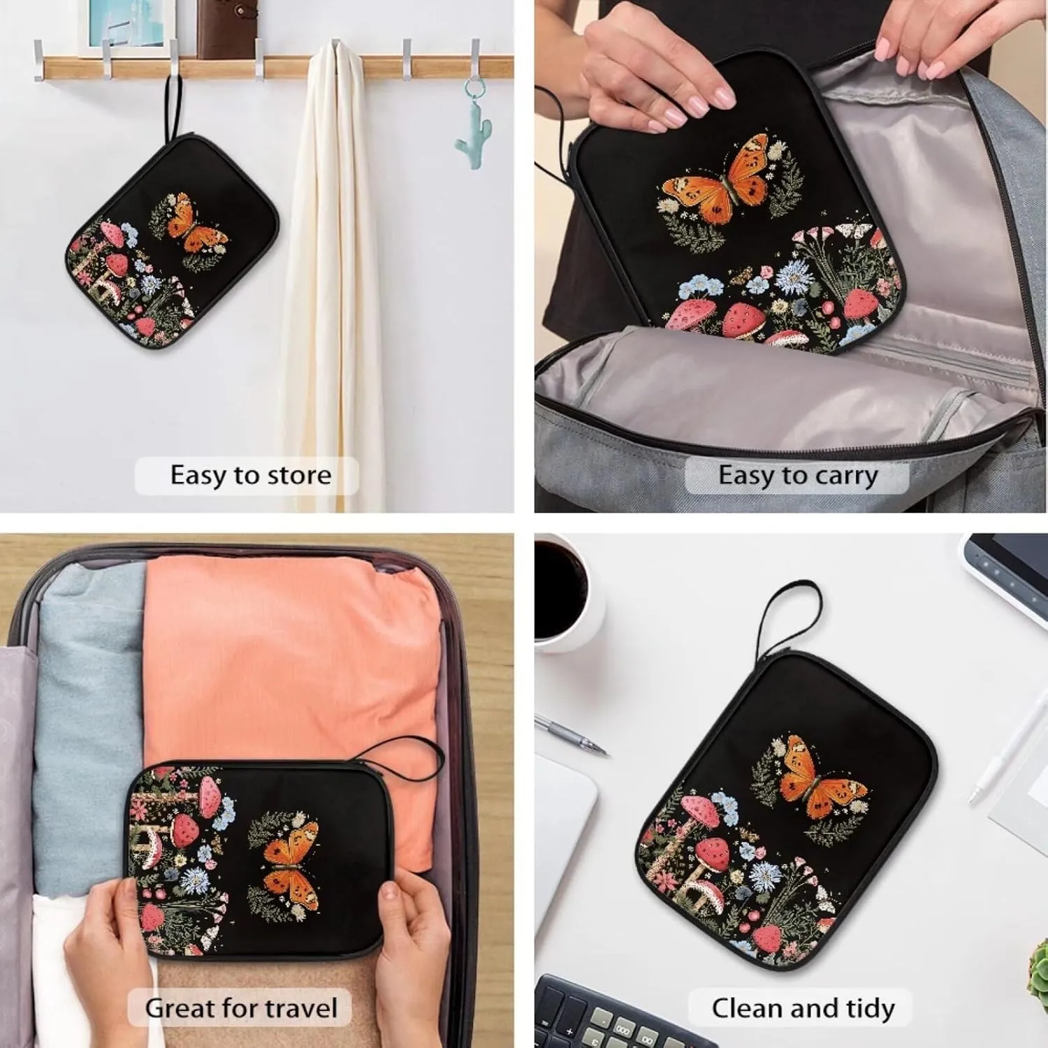 Daisy Mushroom Watch Band Storage Case for Watch Bands, Portable Organizer Bag Hold 12 Watch Straps Compatible with Smartwatch Band and Other Accessories