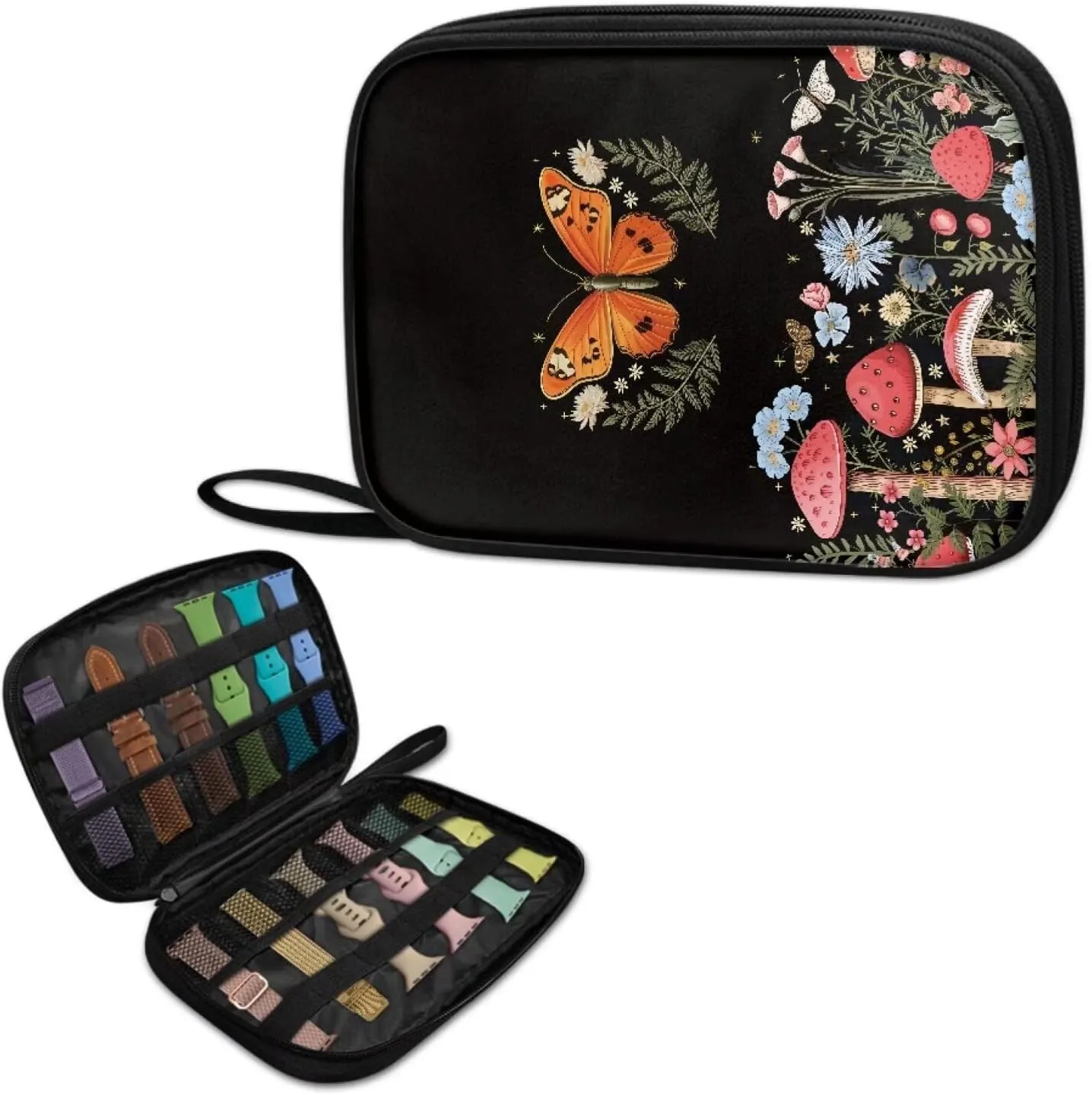 Daisy Mushroom Watch Band Storage Case for Watch Bands, Portable Organizer Bag Hold 12 Watch Straps Compatible with Smartwatch Band and Other Accessories
