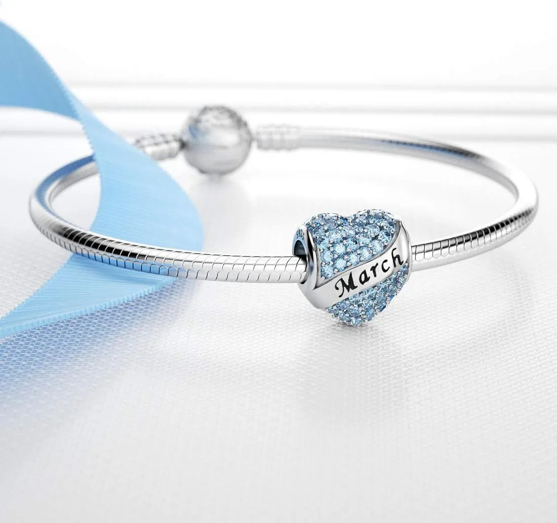 DALARAN Birthstone Charms for Charms Bracelet 925 Sterling Silver Heart Bead Happy Birthday Charms for Women