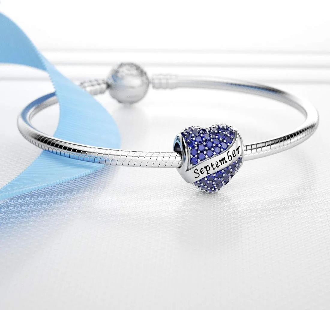 DALARAN Birthstone Charms for Charms Bracelet 925 Sterling Silver Heart Bead Happy Birthday Charms for Women