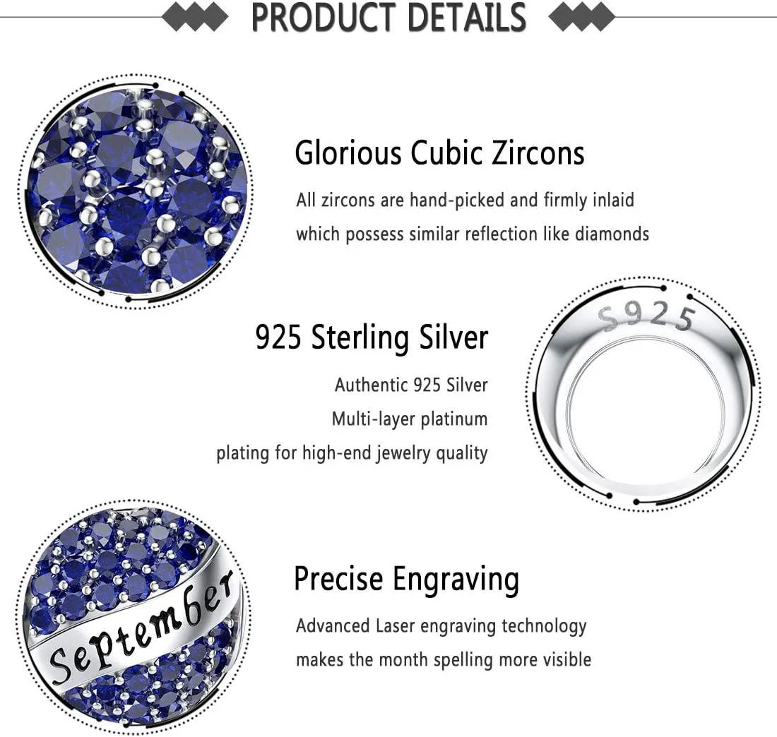DALARAN Birthstone Charms for Charms Bracelet 925 Sterling Silver Heart Bead Happy Birthday Charms for Women