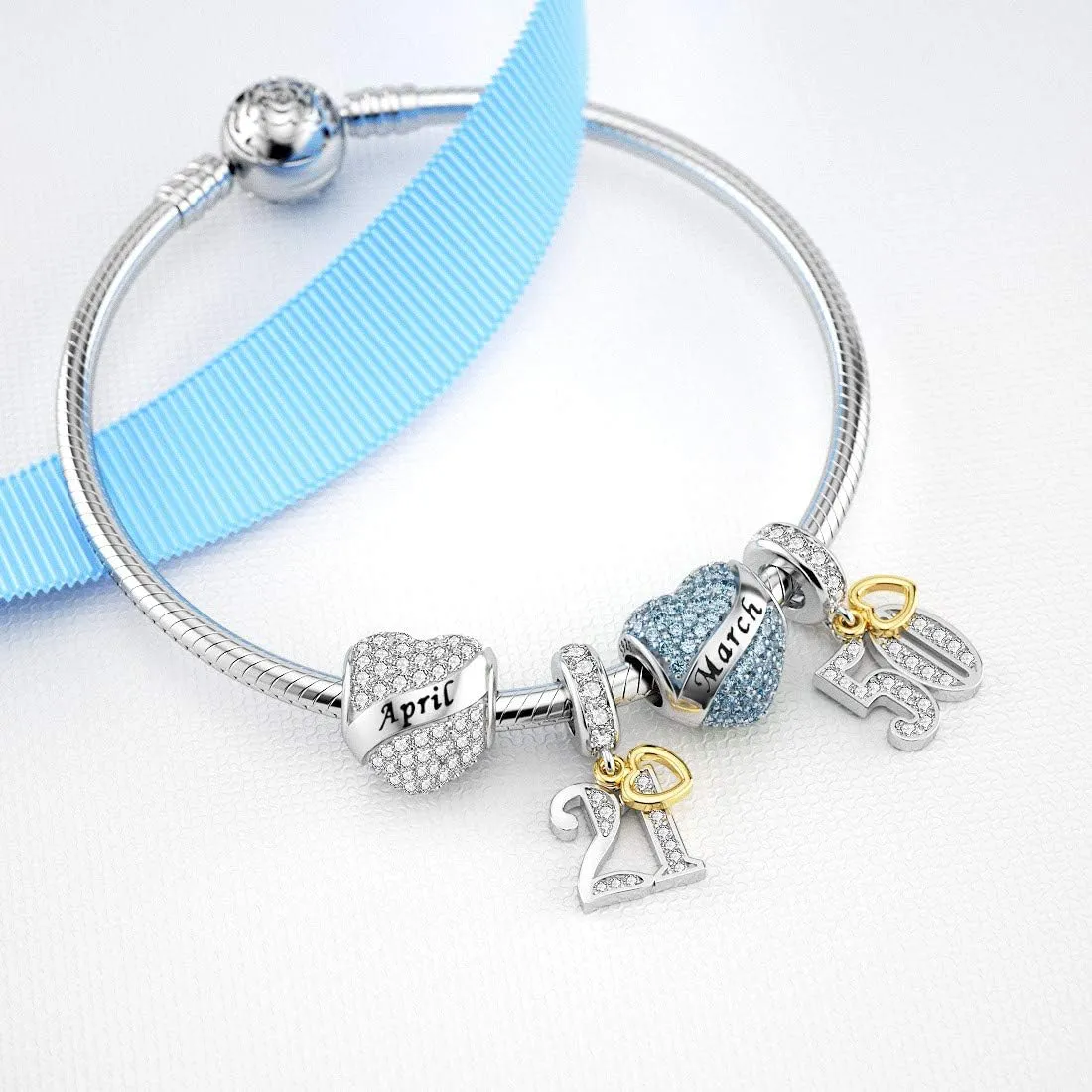 DALARAN Birthstone Charms for Charms Bracelet 925 Sterling Silver Heart Bead Happy Birthday Charms for Women