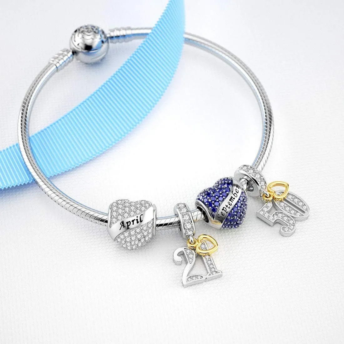 DALARAN Birthstone Charms for Charms Bracelet 925 Sterling Silver Heart Bead Happy Birthday Charms for Women