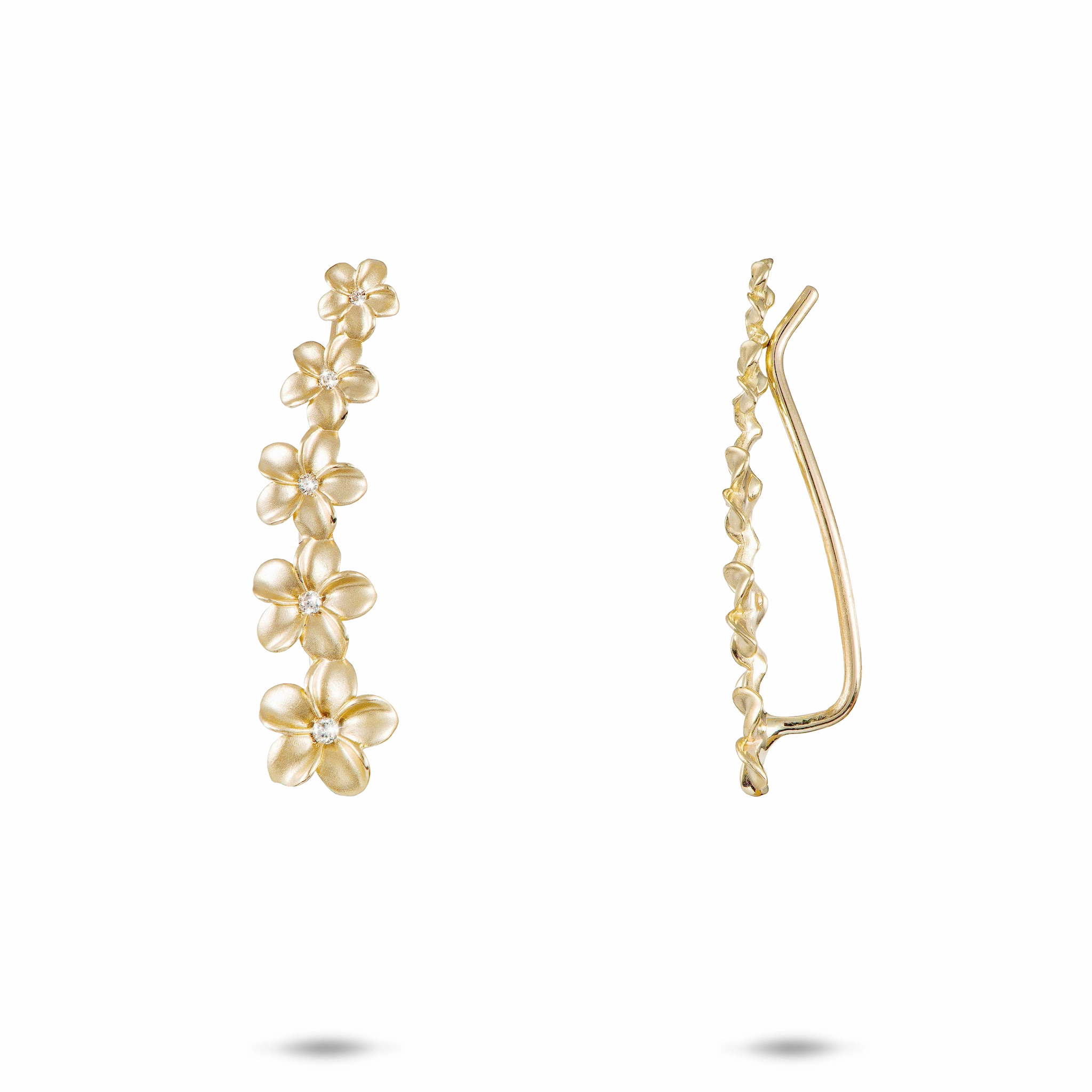 Daily Accessories Plumeria Climber Earrings in Gold with Diamonds - 26mm