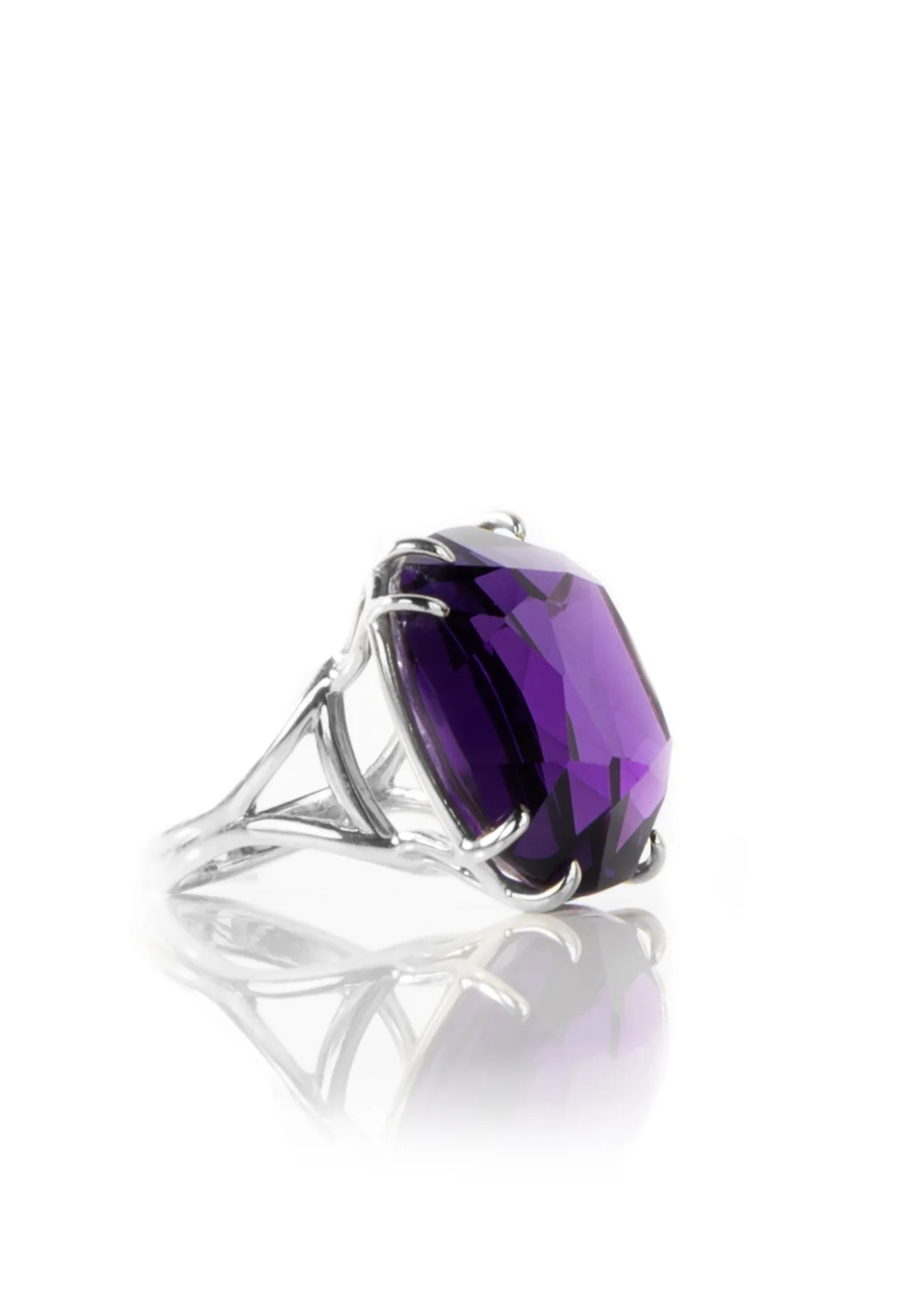 Dark Amethyst Sterling Cocktail Ring, 34 Carat Cushion Cut