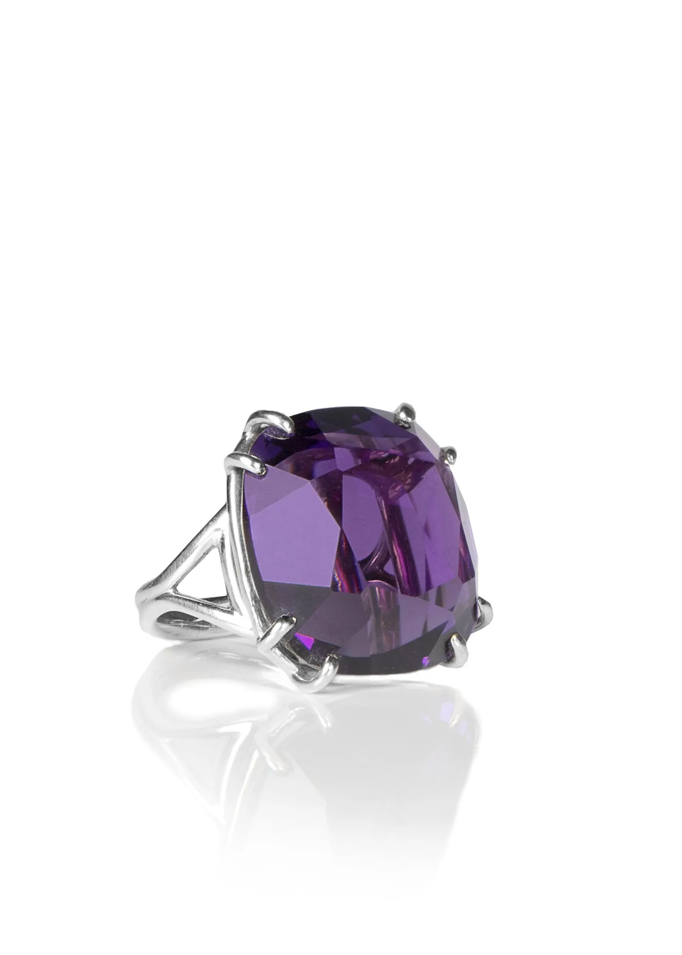 Dark Amethyst Sterling Cocktail Ring, 34 Carat Cushion Cut