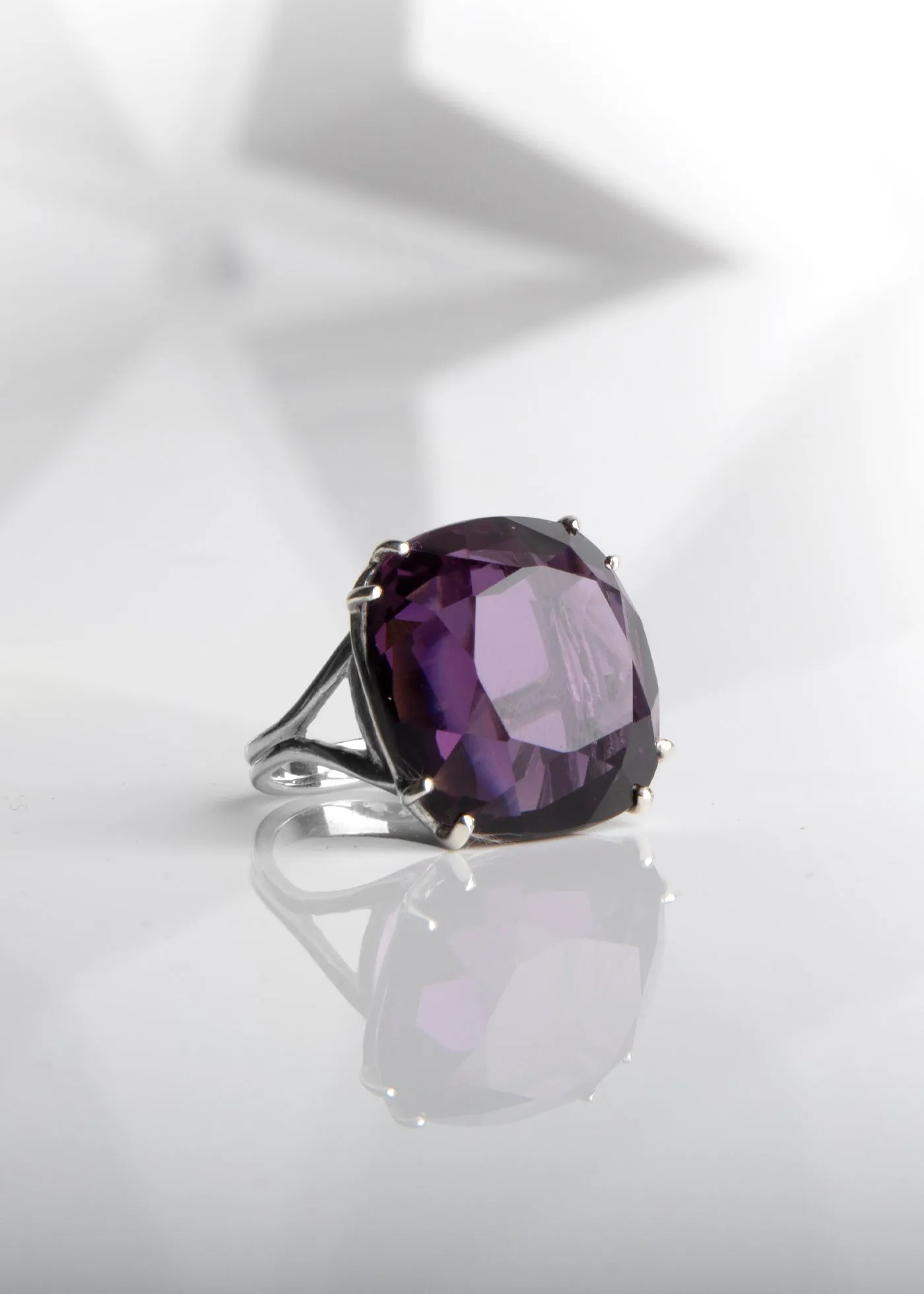 Dark Amethyst Sterling Cocktail Ring, 34 Carat Cushion Cut