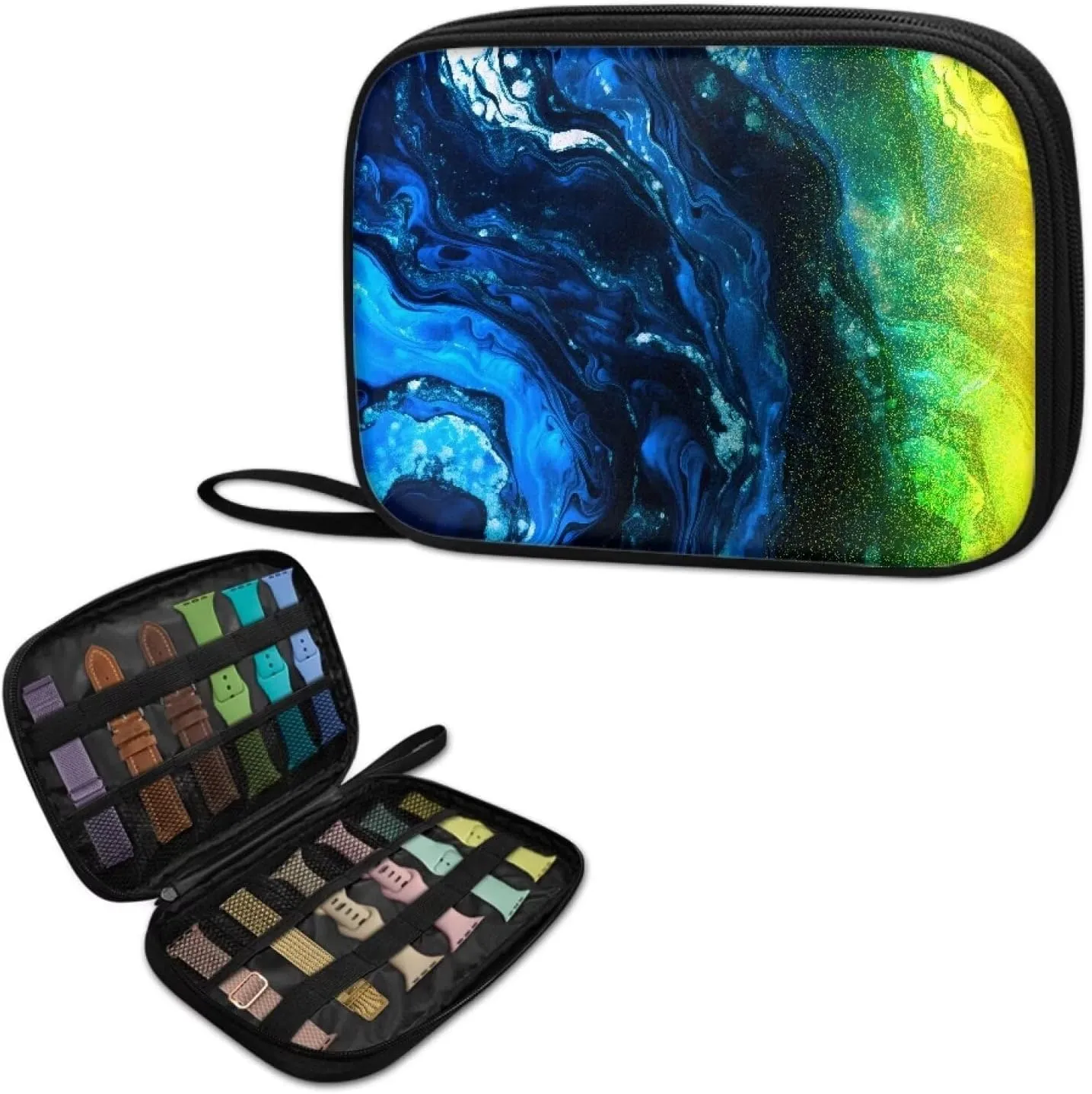 Dark Blue Marble Watch Band Storage Case Hold 12 Watch Straps Watch Band Case Portable Organizer Bag Compatible with Smartwatch Band and Other Accessories