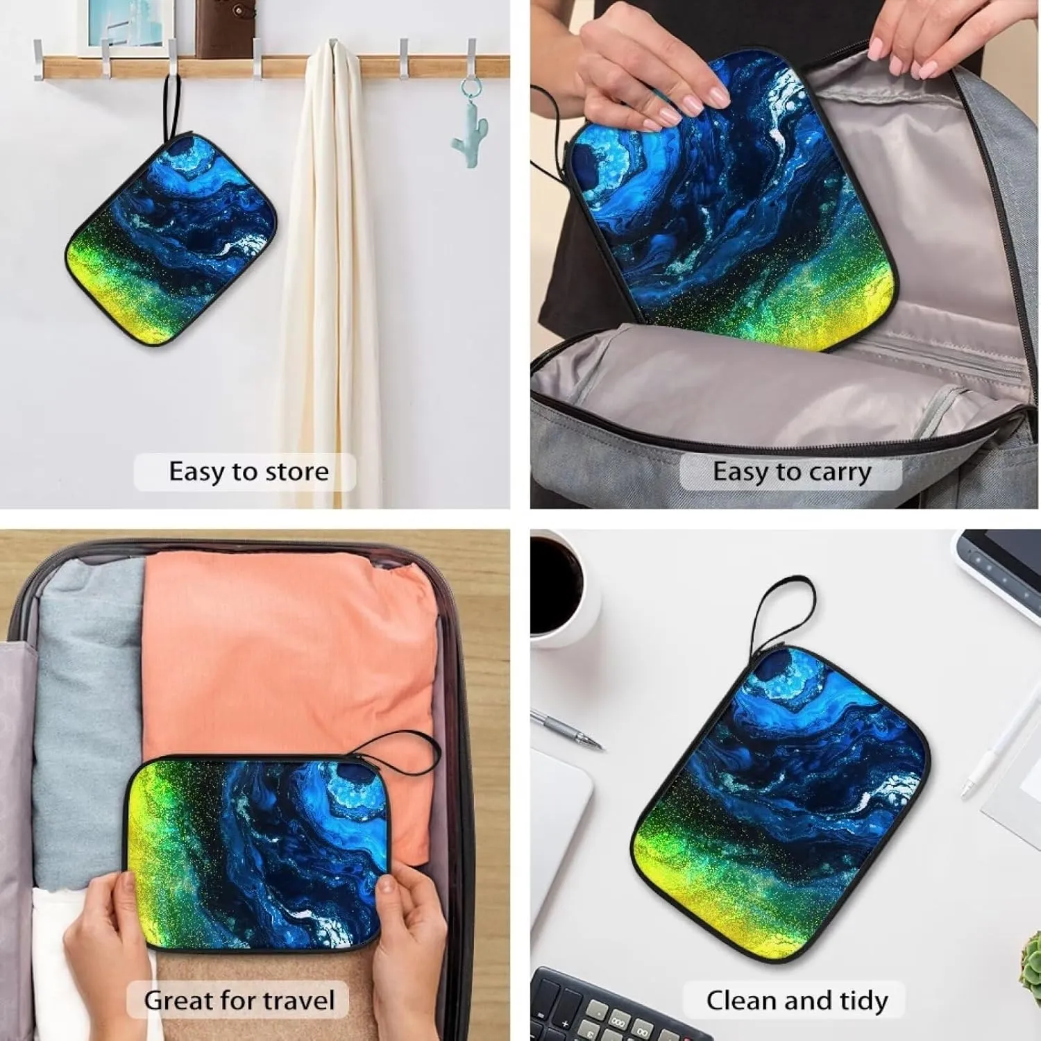 Dark Blue Marble Watch Band Storage Case Hold 12 Watch Straps Watch Band Case Portable Organizer Bag Compatible with Smartwatch Band and Other Accessories