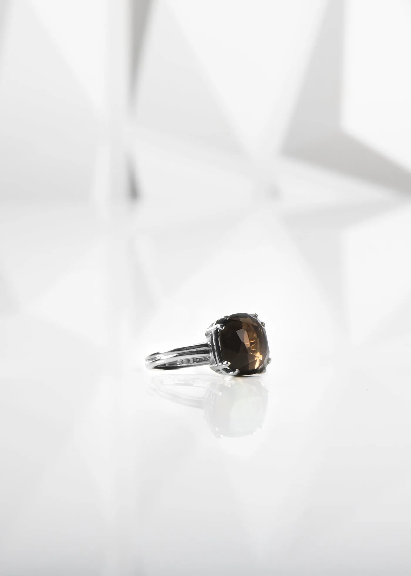 Dark Smokey Topaz Sterling Ring, 12MM Cushion Cut