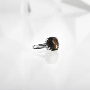 Dark Smokey Topaz Sterling Ring, 12MM Cushion Cut
