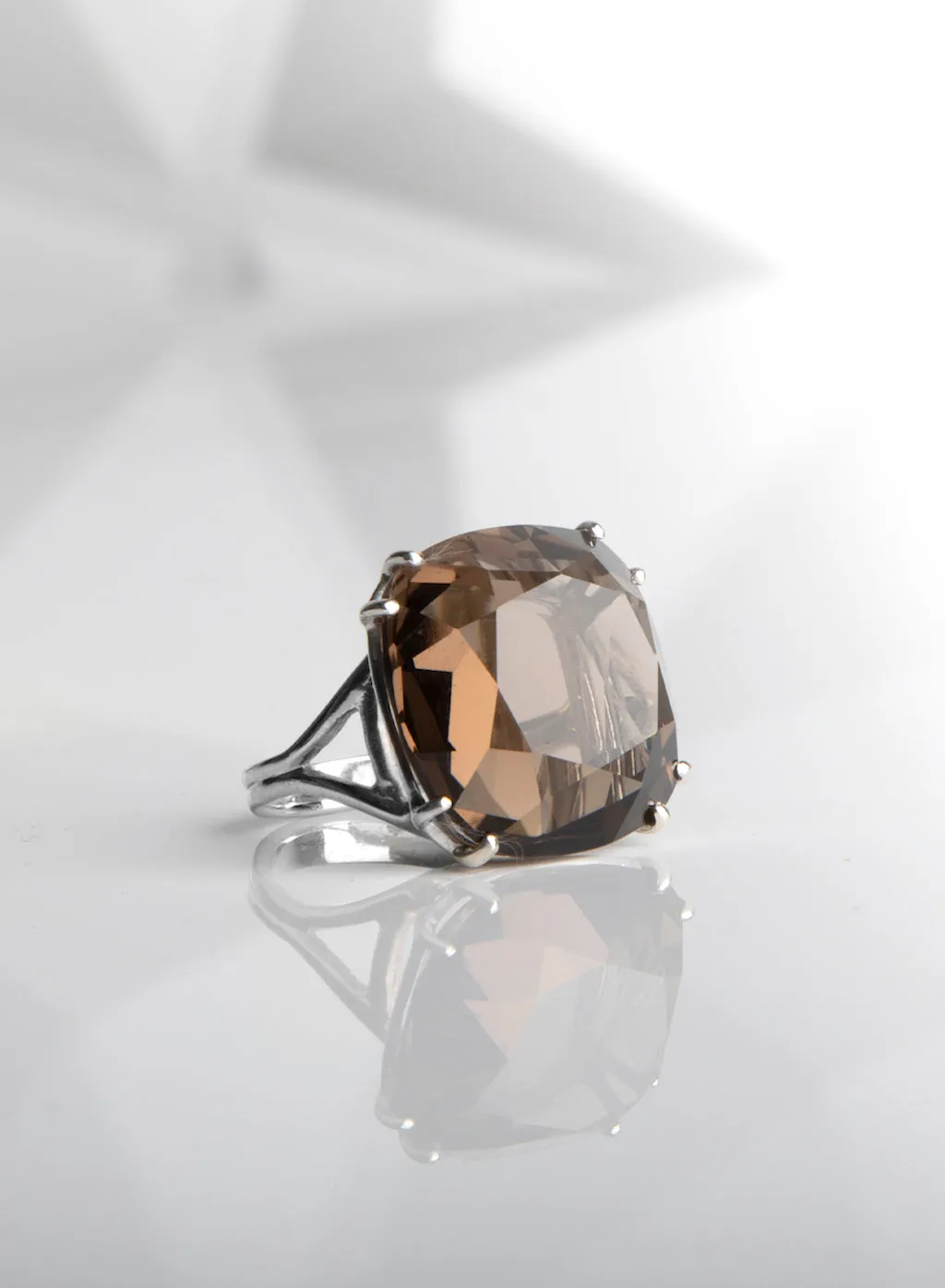 Dark Topaz Sterling Cocktail Ring, 34 Carat Cushion Cut