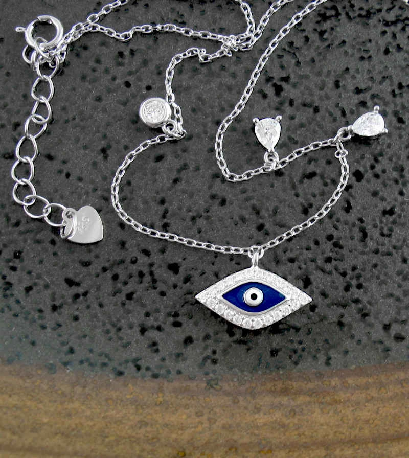 Dark Blue Evil Eye With CZ Simulated Diamonds Necklace Personalized Piece Versatile Accessory