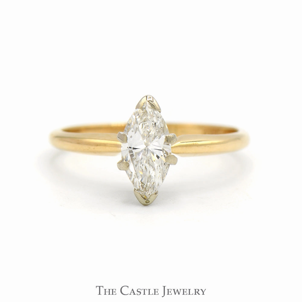 3/4ct Marquise Cut Diamond Solitaire (SI1 H) Engagement Ring in 14k Yellow Gold 6 Prong Mounting Eco Friendly