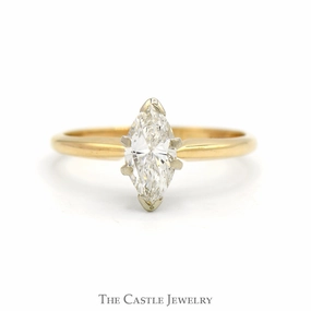 3/4ct Marquise Cut Diamond Solitaire (SI1 H) Engagement Ring in 14k Yellow Gold 6 Prong Mounting Eco Friendly