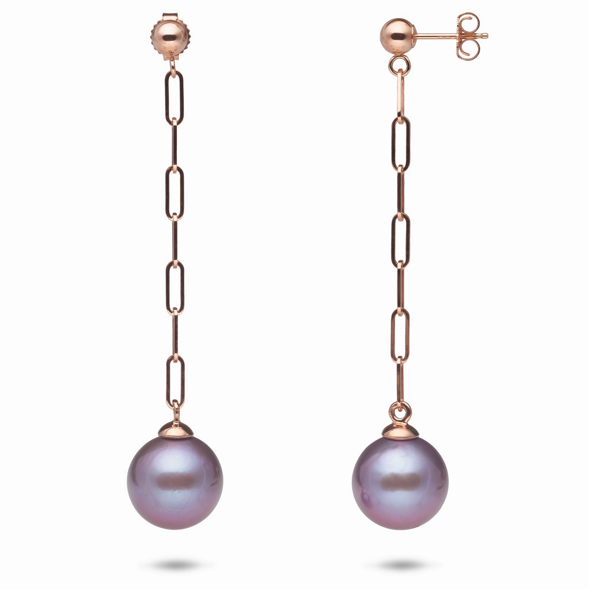 Ultraviolet Freshwater Pearl Paperclip Chain Earrings in Rose Gold - 10-11mm Artistic Flair Timeless Favorite