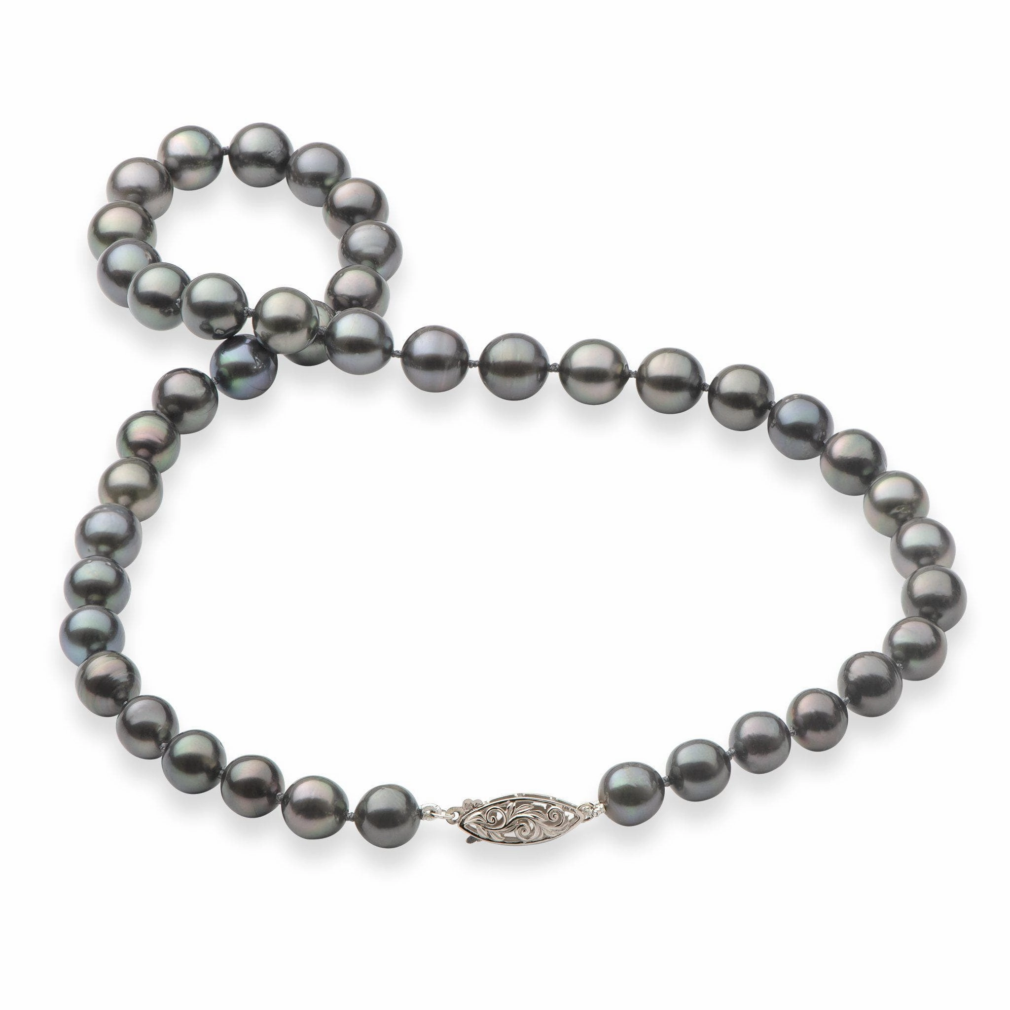 Elegant Mood 18-19" Tahitian Black Pearl Strand with White Gold Clasp - 8-11mm