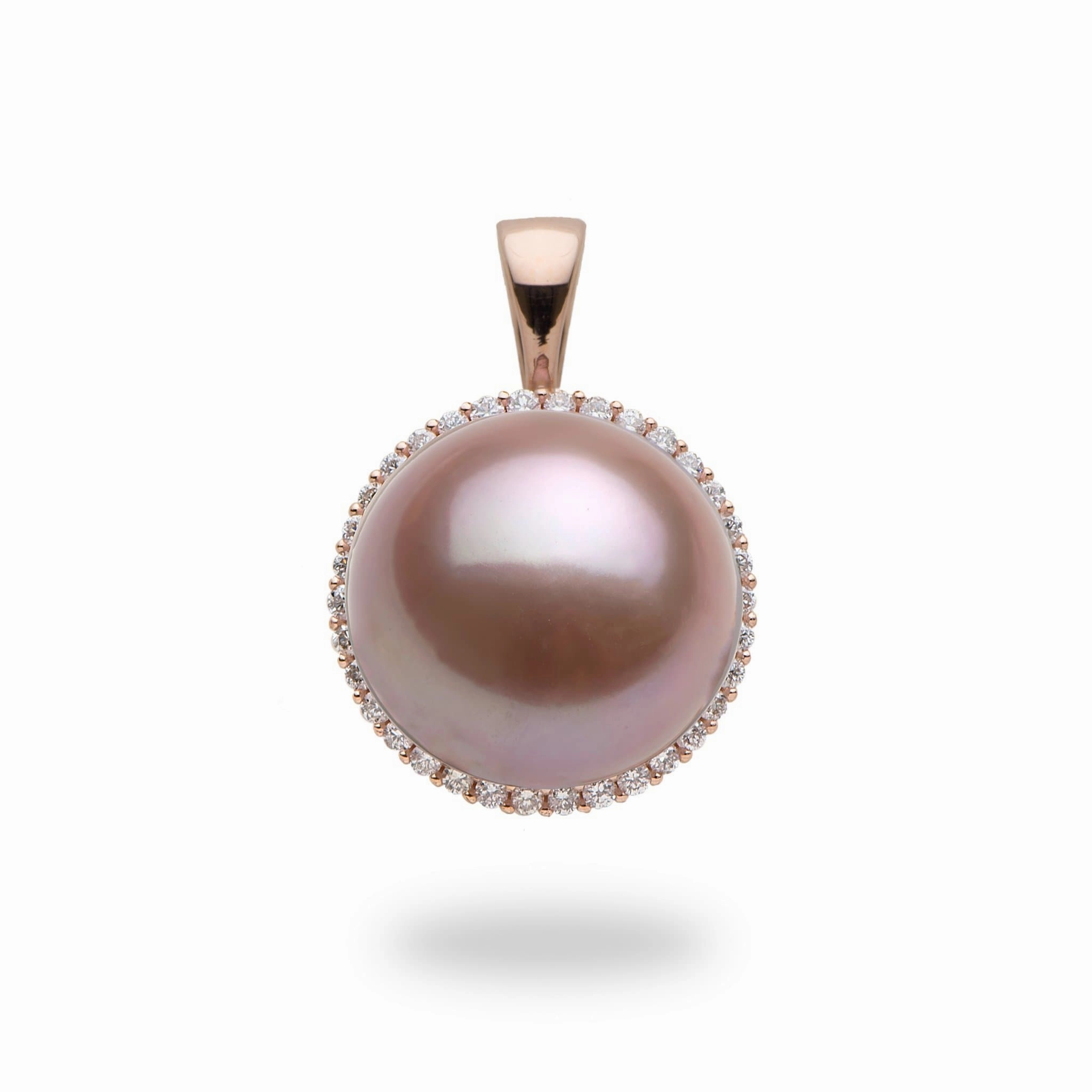 Lilac Freshwater Pearl Pendant in Rose Gold with Diamonds - 14-15mm Contemporary Design
