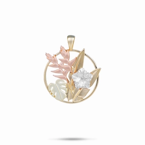 Unique Craftwork Hawaiian Gardens Hibiscus Pendant in Four Tone Gold with Diamonds - 20mm