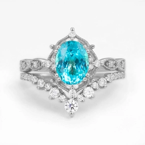 Oval Cut Lab Paraiba Signature Vintage Ring Set 2pcs - Charlotte Luxury Accessories