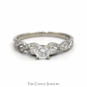 Return policy Three Stone Diamond Engagement Ring with Accented Twisted Sides in 14k White Gold