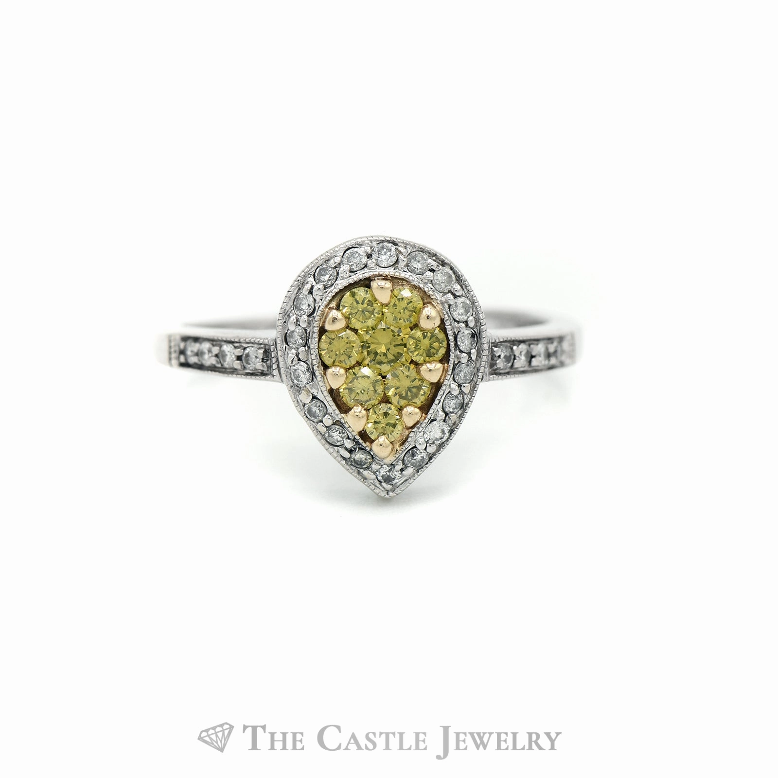 Wonderful Decoration High-quality product 3/4cttw Pear Shaped Yellow & White Diamond Cluster Ring in 14k White Gold