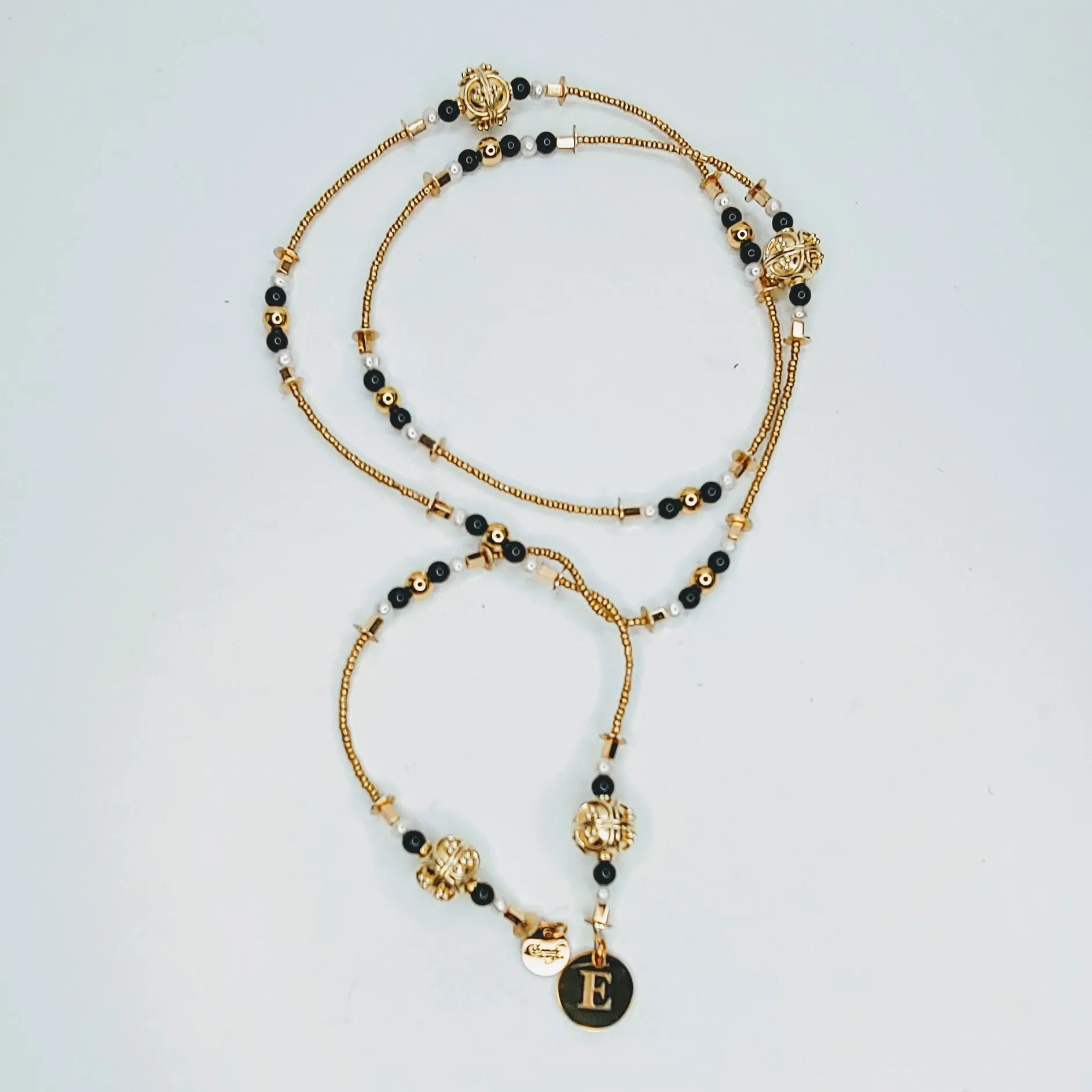 Decorative Bead And Pearl Lariat Necklace BLACK