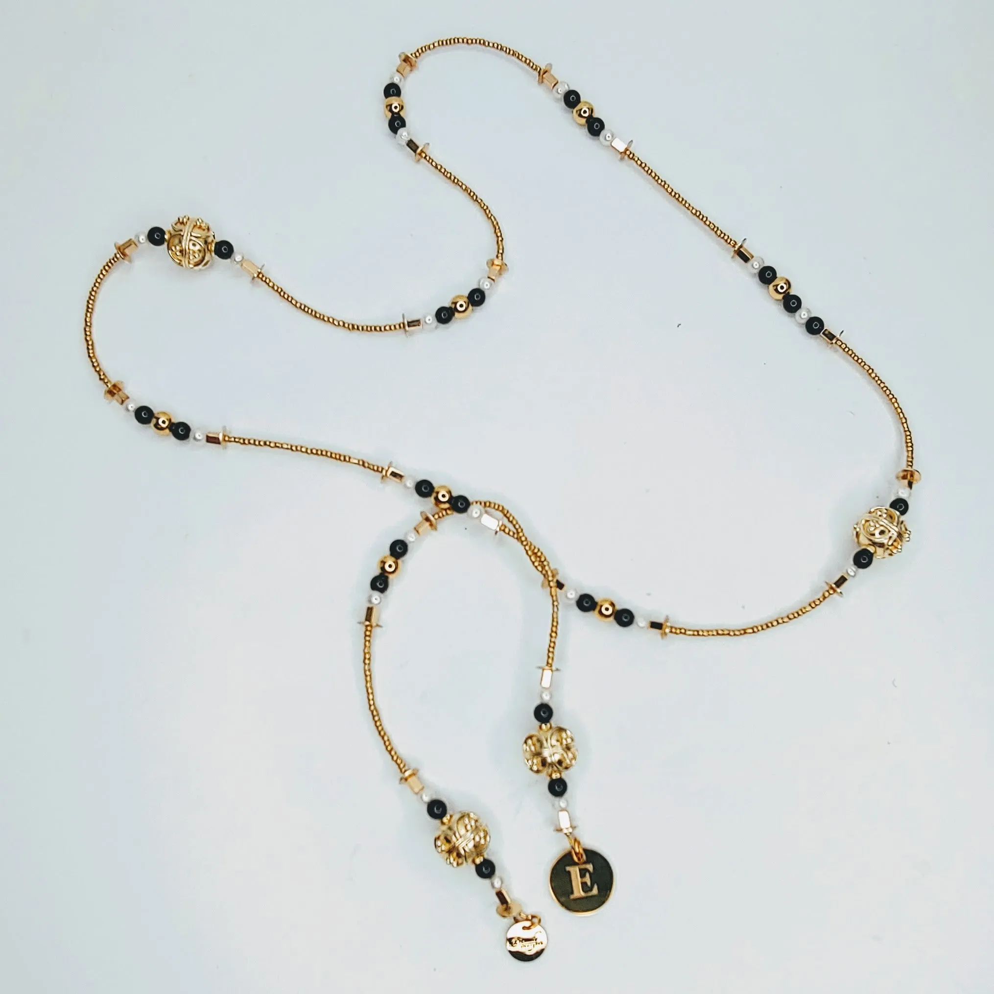 Decorative Bead And Pearl Lariat Necklace BLACK