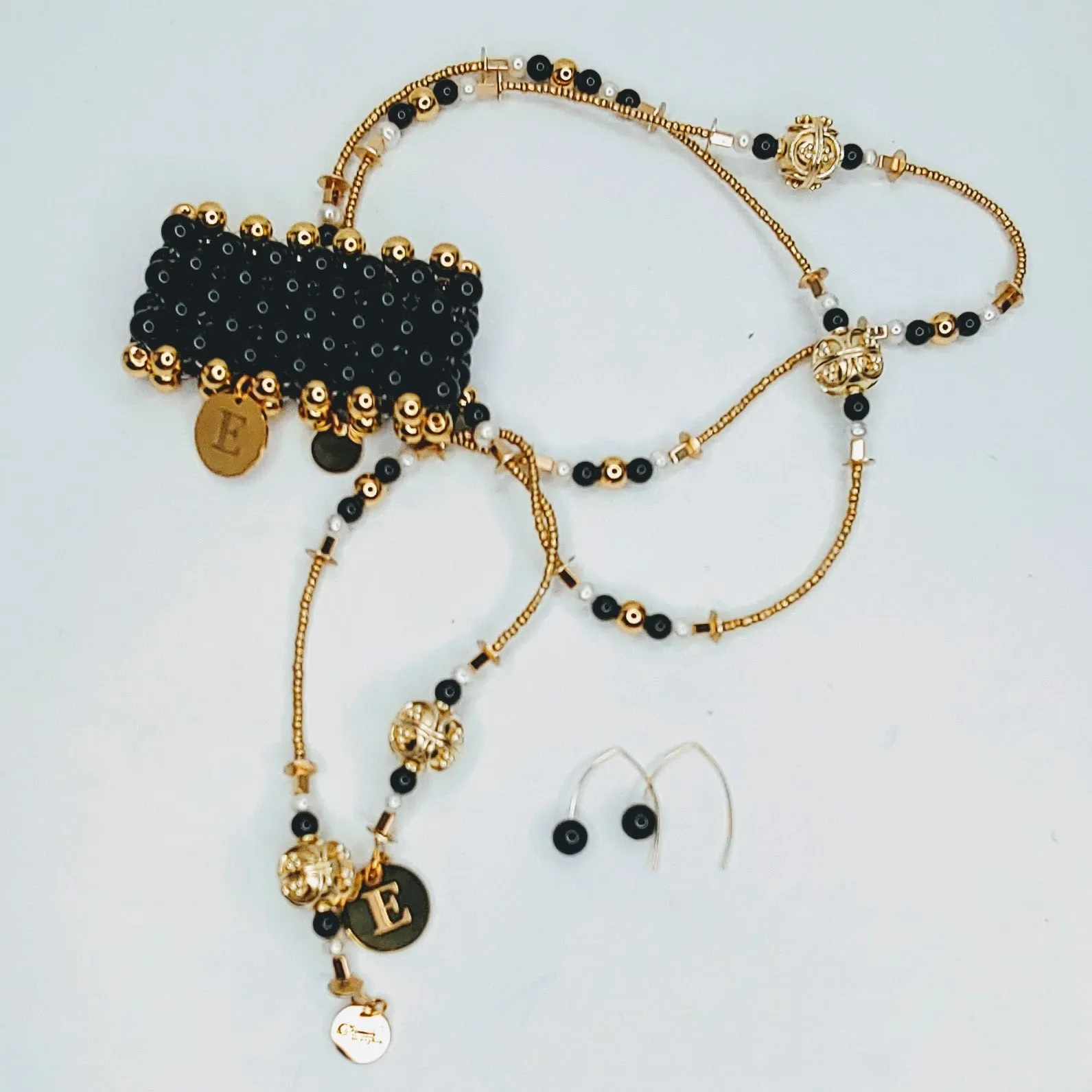 Decorative Bead And Pearl Lariat Necklace BLACK