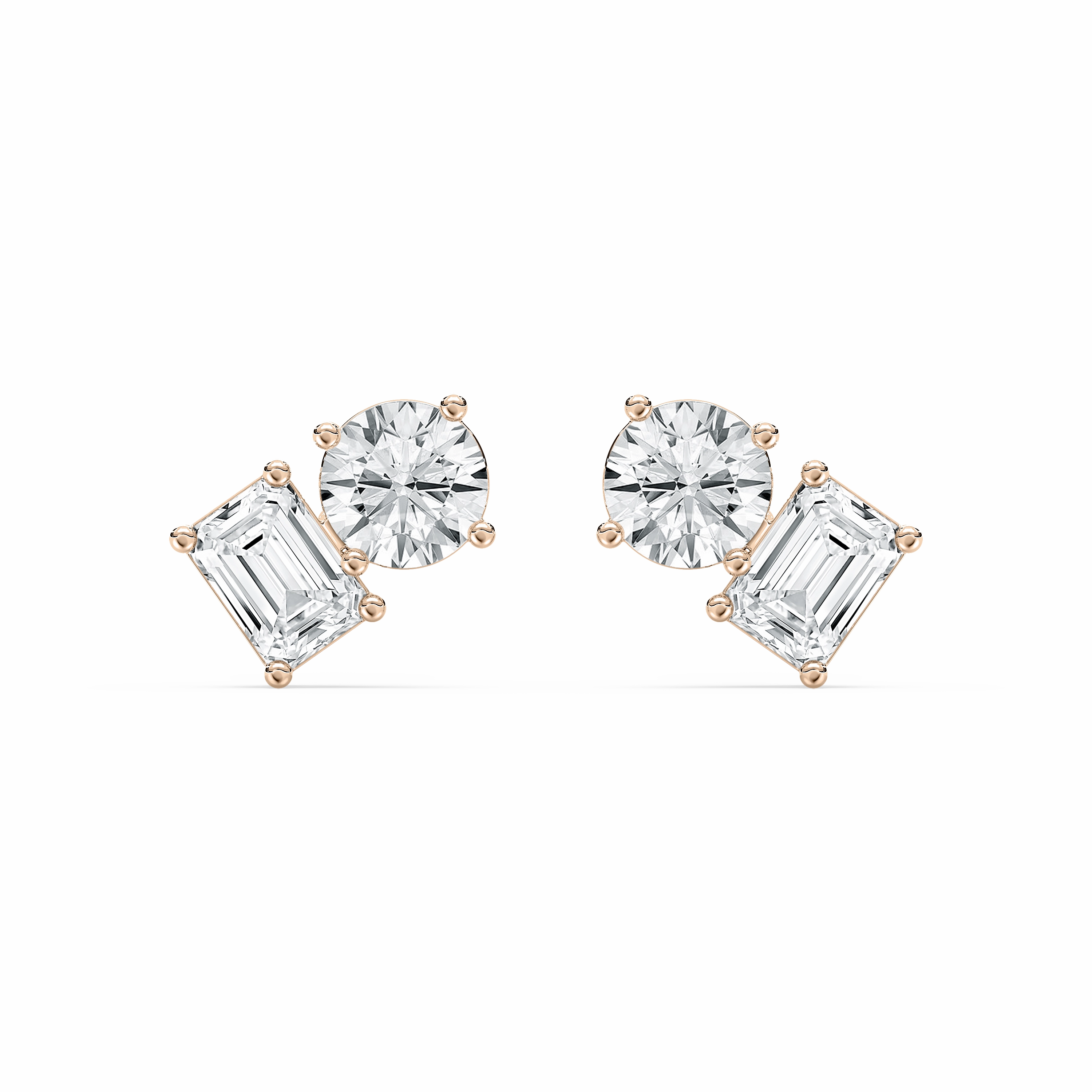 Glittery Item 2 ctw Toi et Moi Round and Emerald Lab Grown Diamond Stud Earrings