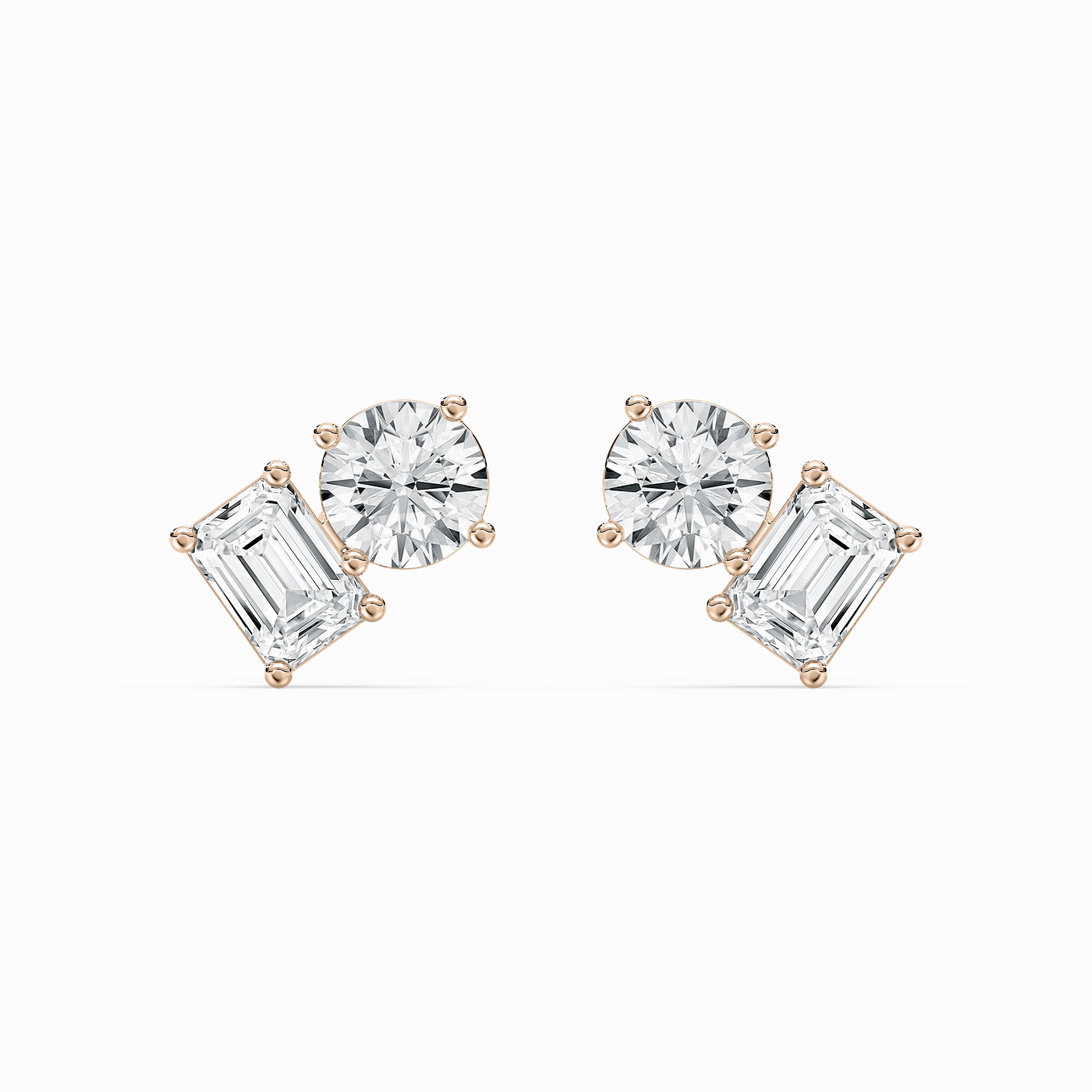 Statement Trinket Polished Must-Have 2 ctw Toi et Moi Round and Emerald Lab Grown Diamond Stud Earrings