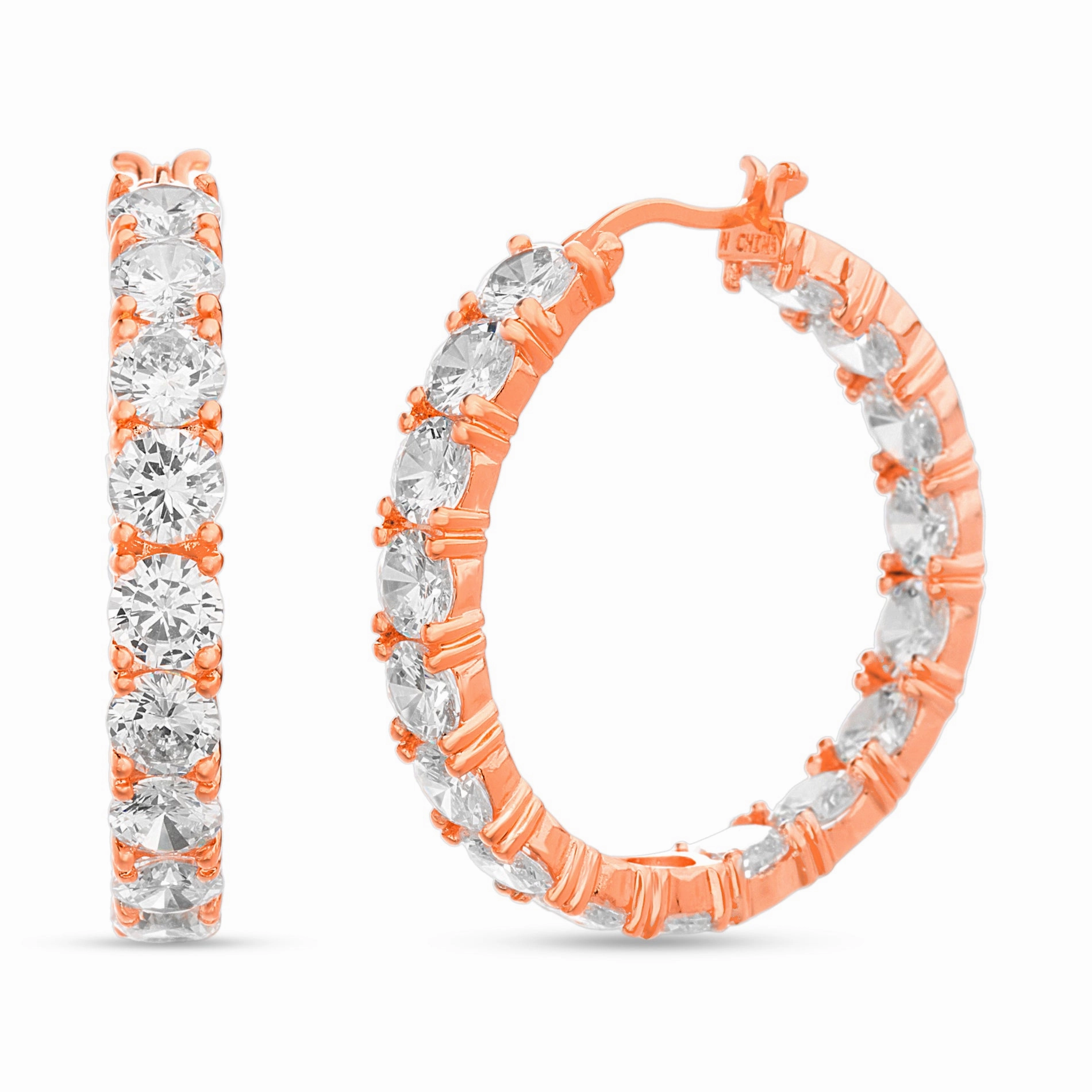 Big Item Graceful Style Lesa Michele Cubic Zirconia In-and-Out Hoop Earring