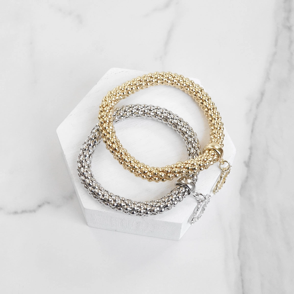 Flex stretchy bracelet bangle Clover Charm Snake chain Gold Silver Mystical Perspective