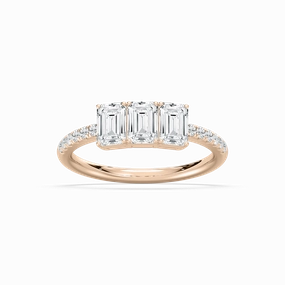 Delaney 1 ? ctw Emerald and Round Lab Grown Diamond Classic Three Stone Engagement Ring Etched Design