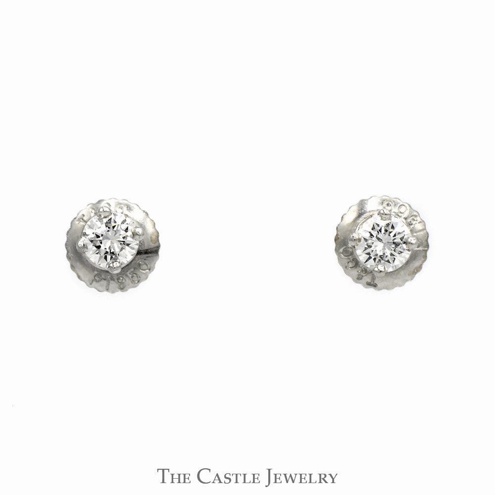 Unique Feature Ornate Decoration Tiffany & Co Round Diamond Stud Earrings in Platinum Screw Backs