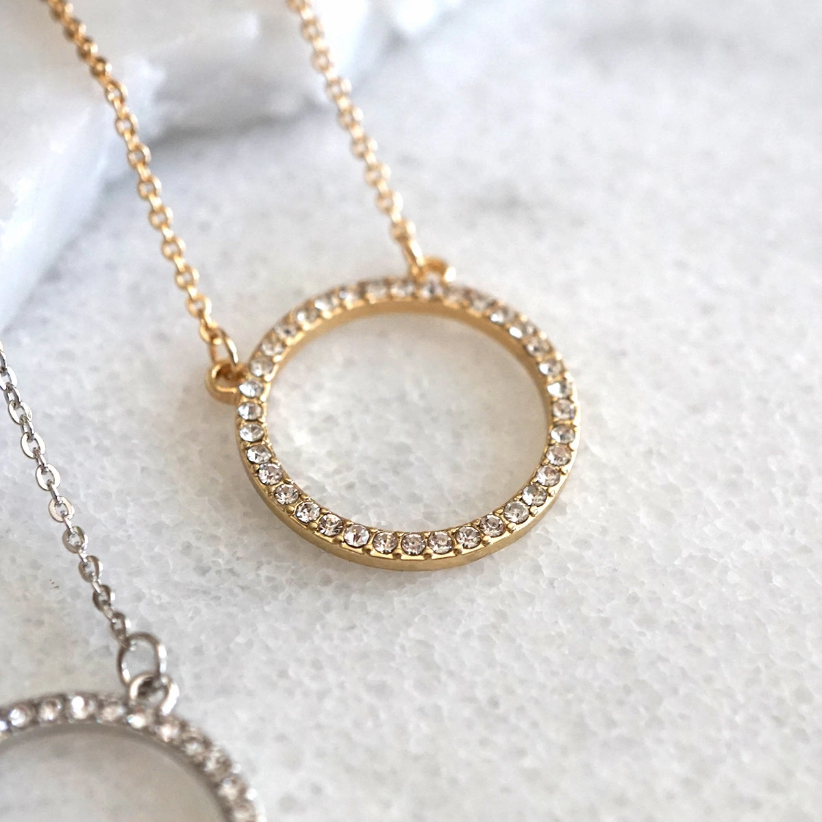 Delicate Crystal Circle Necklace Travel Ready Shared Jewelry