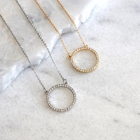 Anniversary Present Delicate Crystal Circle Necklace