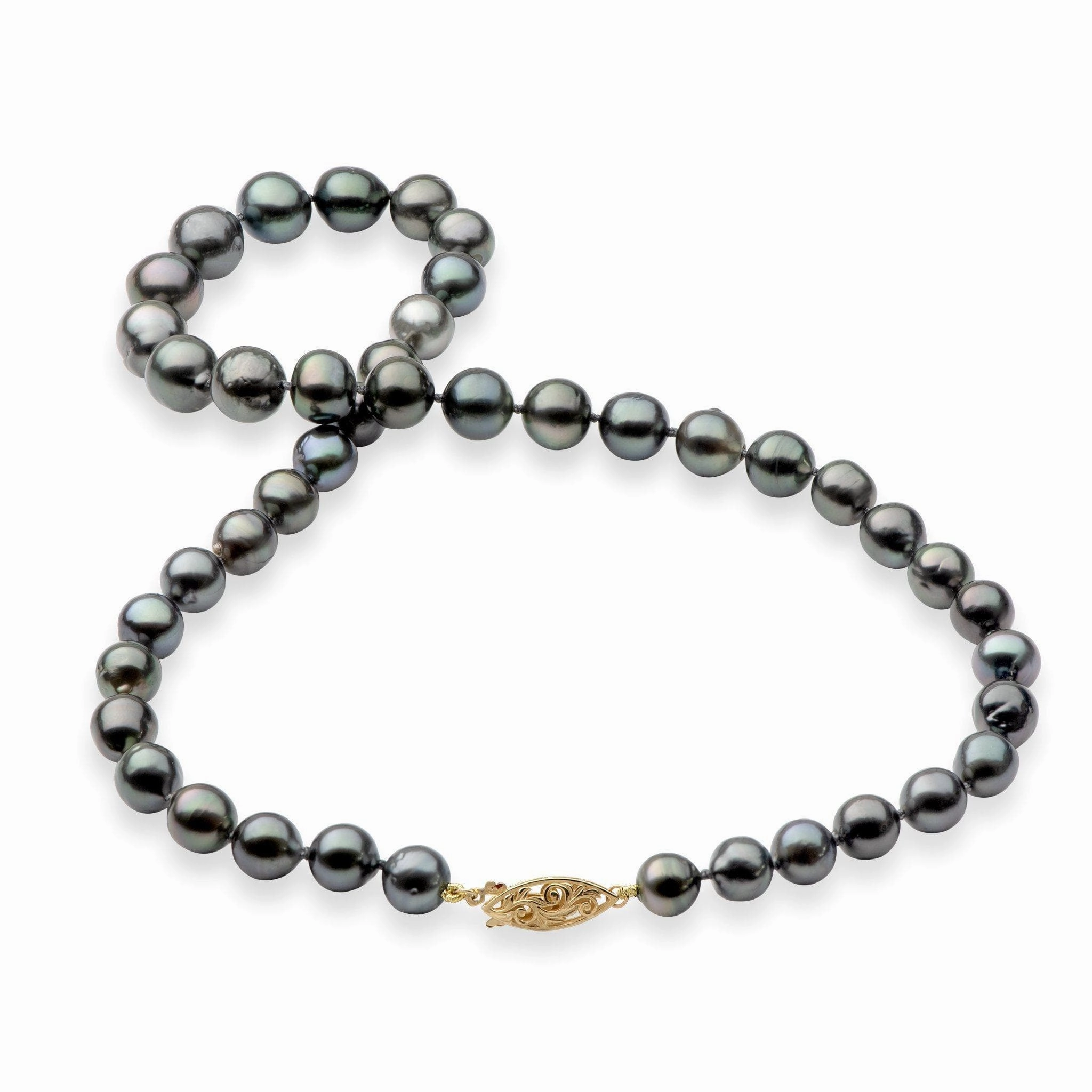 18-19" Tahitian Black Pearl Strand with Gold Clasp - 8-11mm Sleek Craft Elegant Fit