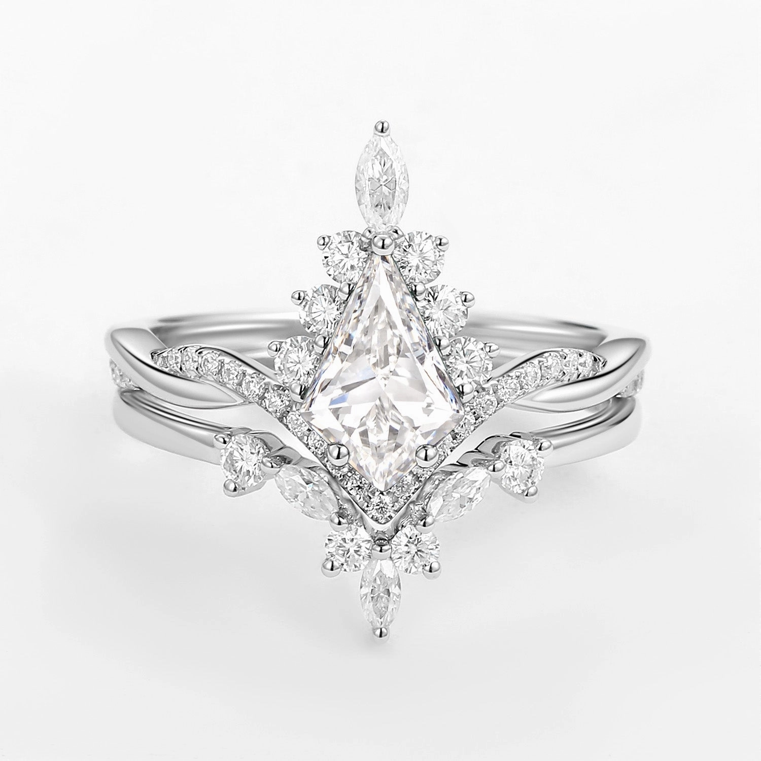 Unique Moissanite Kite Shape Engagement Ring Sets 2pcs Graceful Highlight Fashionable Jewelry