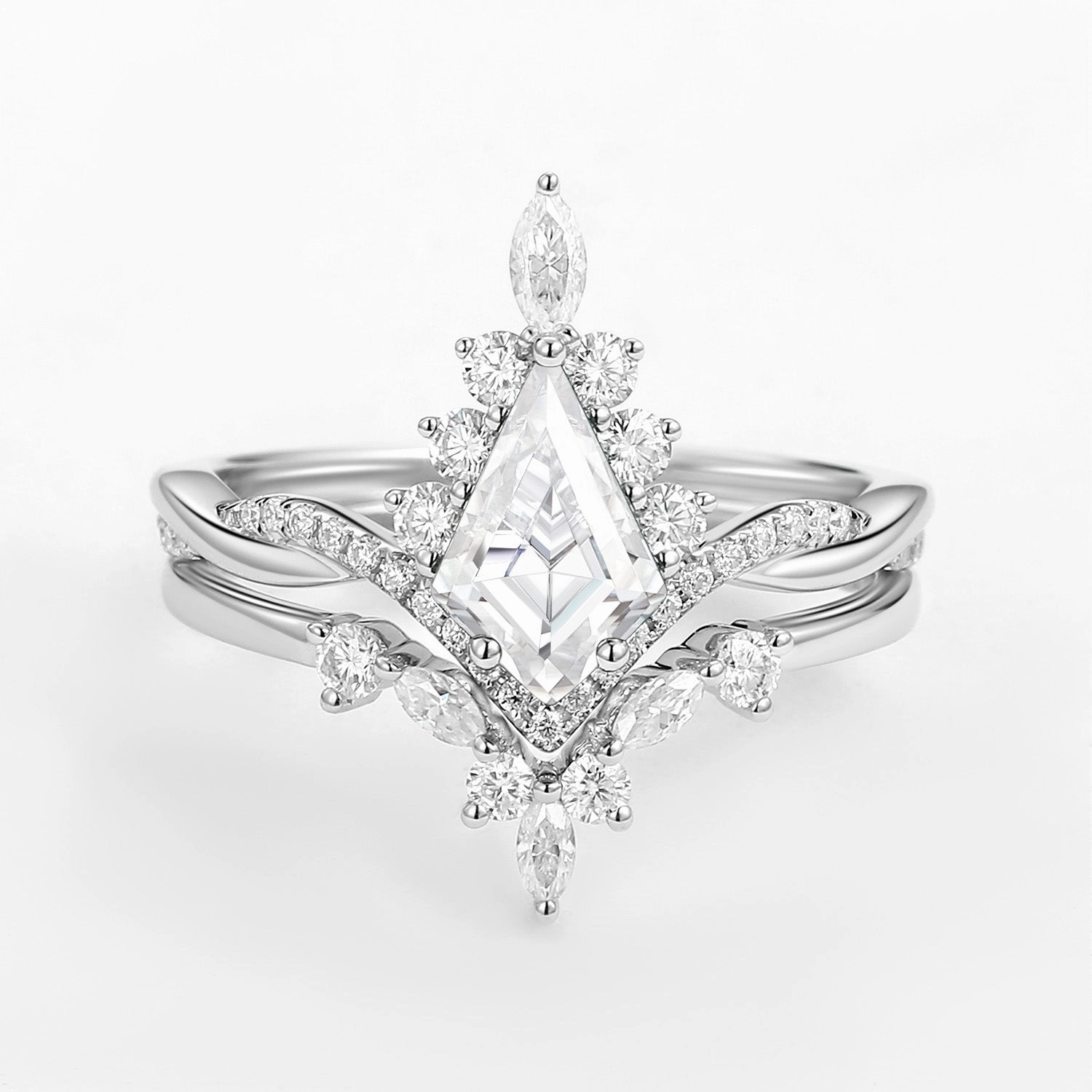 Simple Form Unique Moissanite Kite Shape Engagement Ring Sets 2pcs