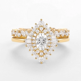 Urban Pop Oval Cut Art Deco Moissanite Minimalist Halo Ring Set 2pcs - Valerie