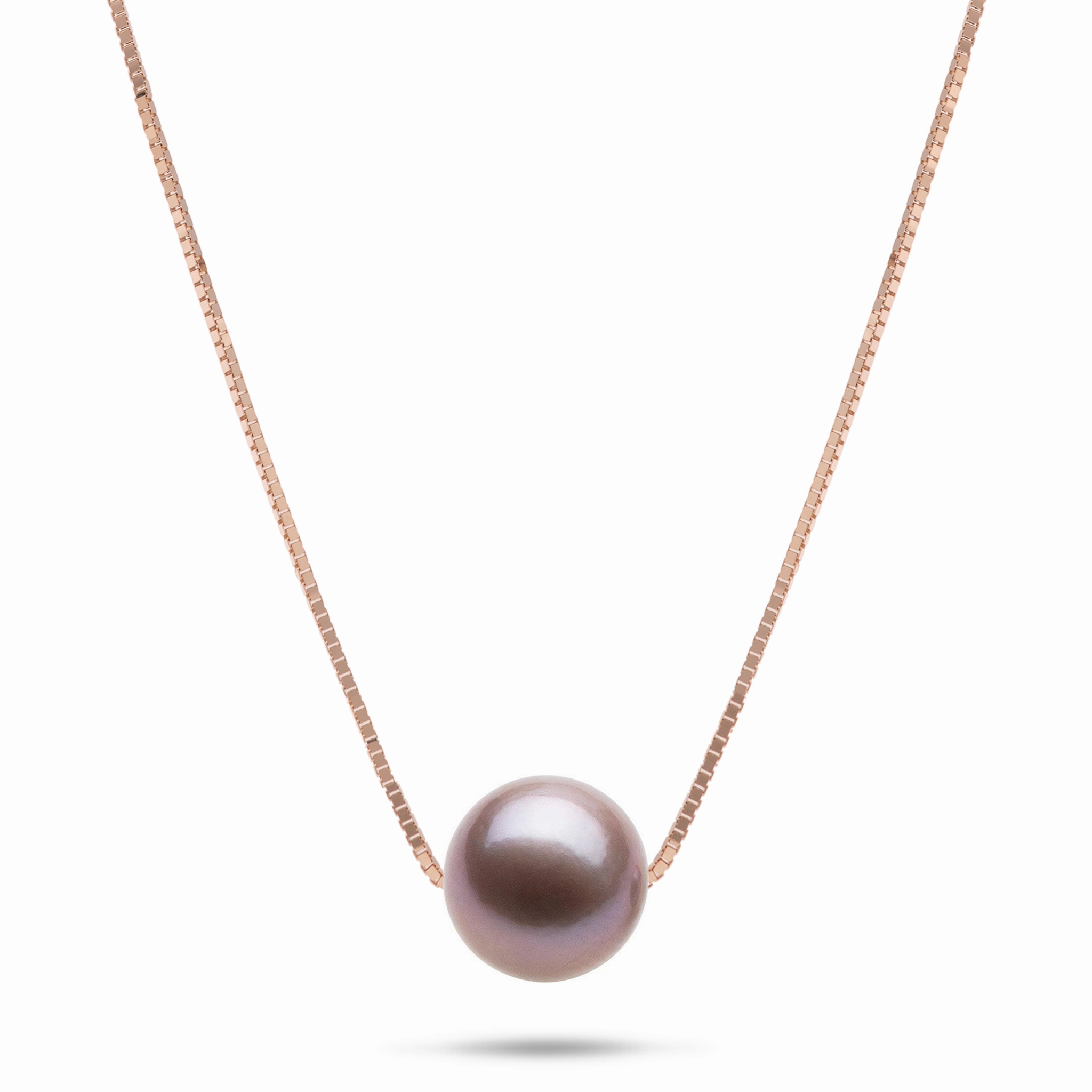 16-18" Adjustable Freshwater Lilac Pearl Necklace in Rose Gold - 9-10mm Textured Accent