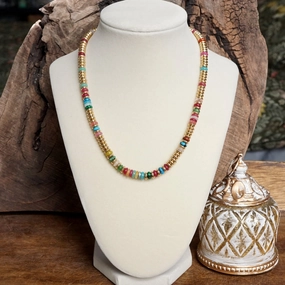 Beaded Toggle Necklace ?C Colorful Natural Stone & Gold-Tone Rondelle Beads fashion lover