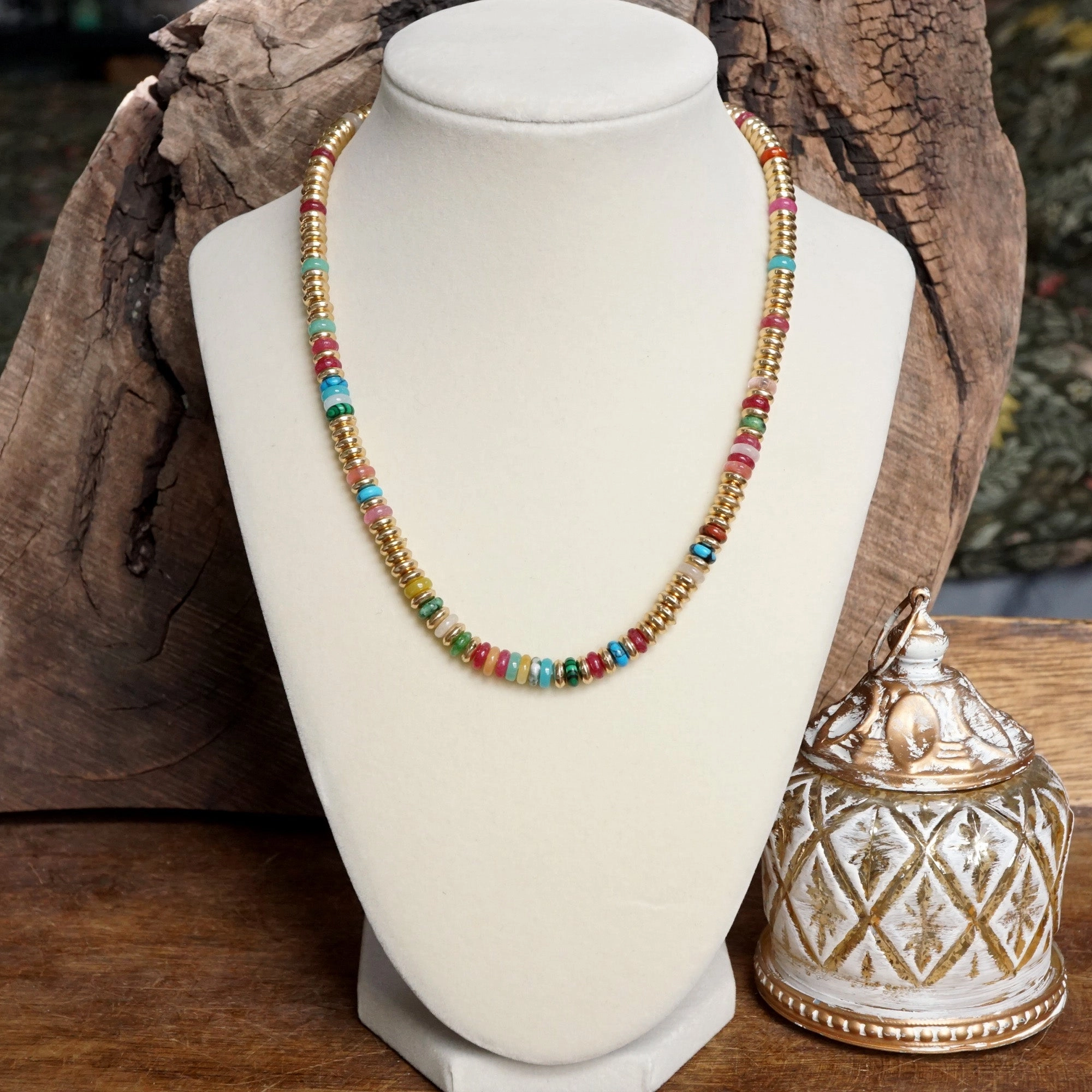 Beaded Toggle Necklace ?C Colorful Natural Stone & Gold-Tone Rondelle Beads fashion lover