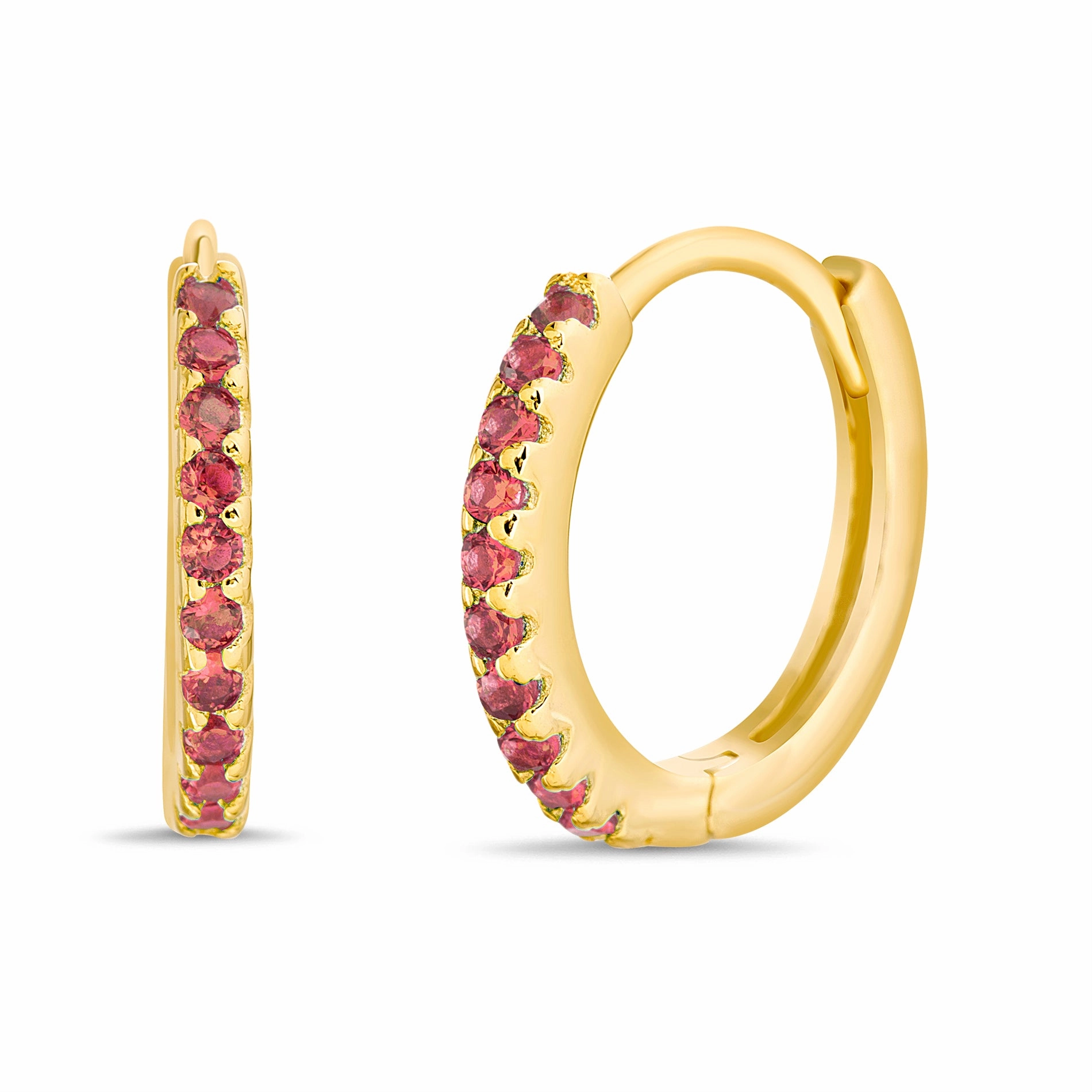 Lesa Michele Yellow Gold Plated Sterling Silver Red or White Cubic Zirconia Thin Huggie Hoop Earrings Secure Vibe Square Adornment