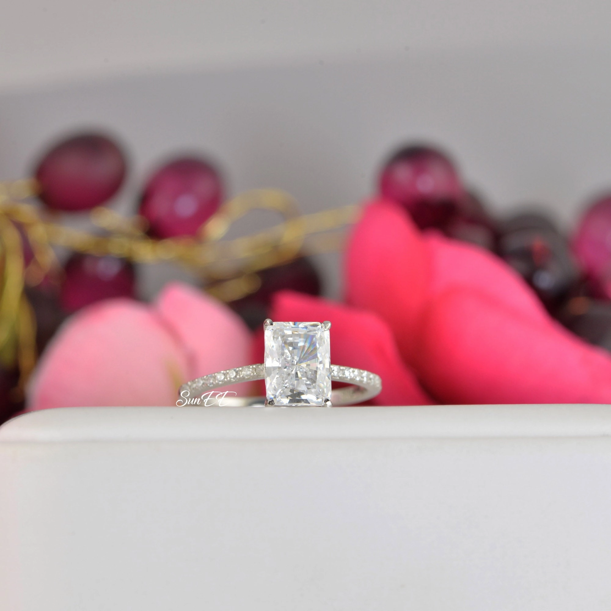 3.0ct Radiant Cut Bridal Wedding Engagement Ring Diamond Simulated 925 Sterling Silver Anniversary Ring SKU:00198 Stylish Bauble High-End Craft