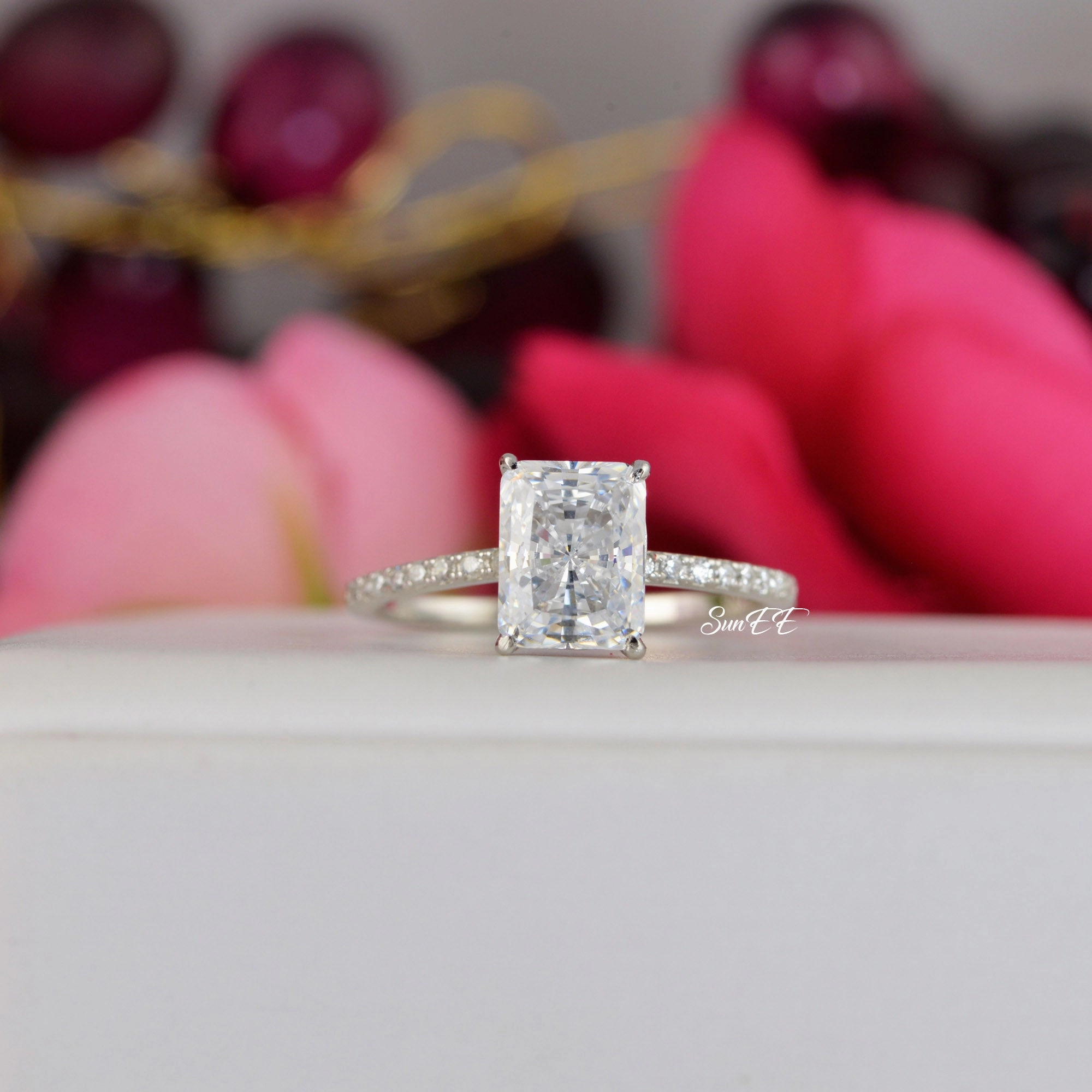 Fashion Accent Ritual Object 3.0ct Radiant Cut Bridal Wedding Engagement Ring Diamond Simulated 925 Sterling Silver Anniversary Ring SKU:00198