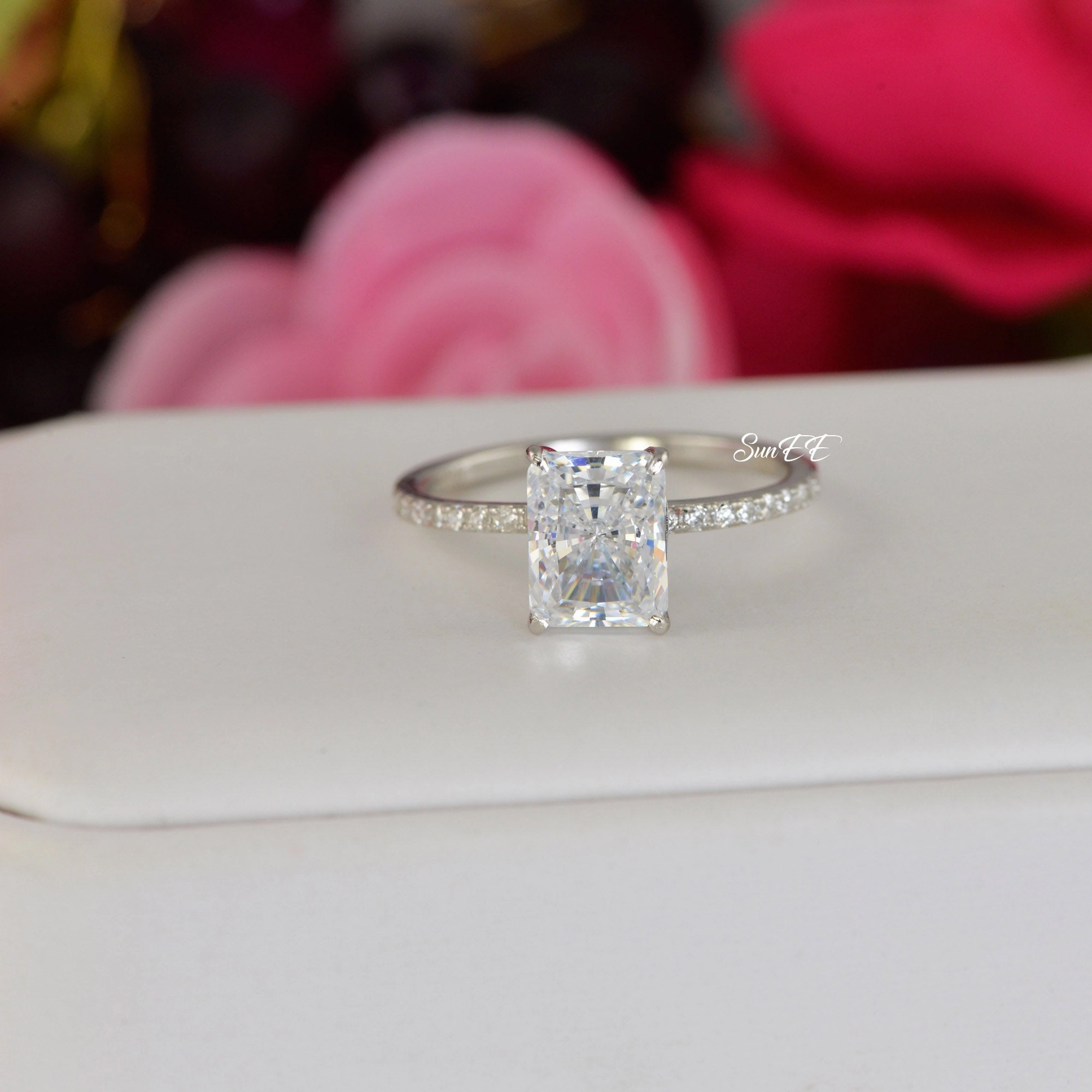 Timeless Gift 3.0ct Radiant Cut Bridal Wedding Engagement Ring Diamond Simulated 925 Sterling Silver Anniversary Ring SKU:00198