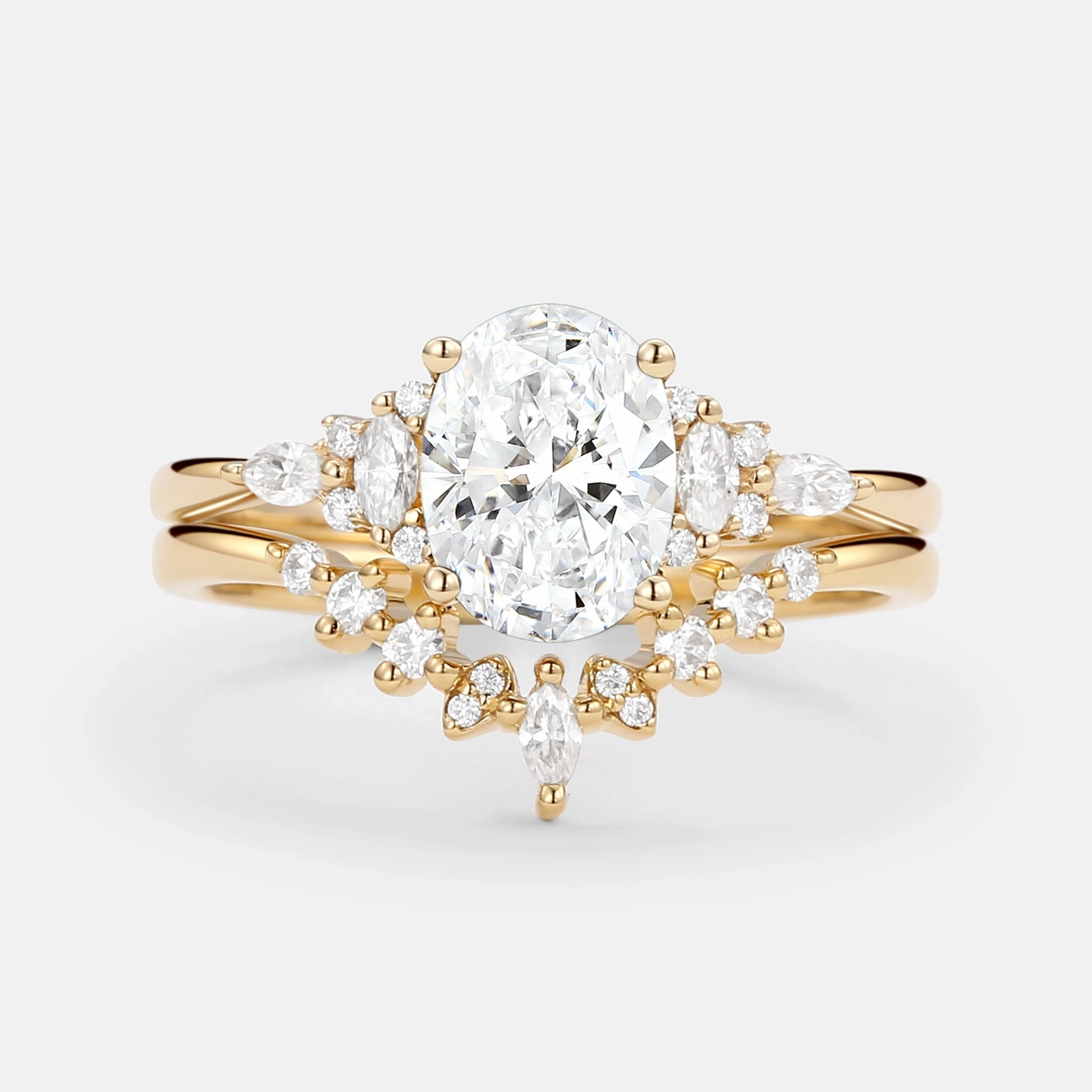 1.0ct Oval Cut Lab Grown Diamond Ring Set 2pcs - Freya Elegant Mood Shiny Treasures